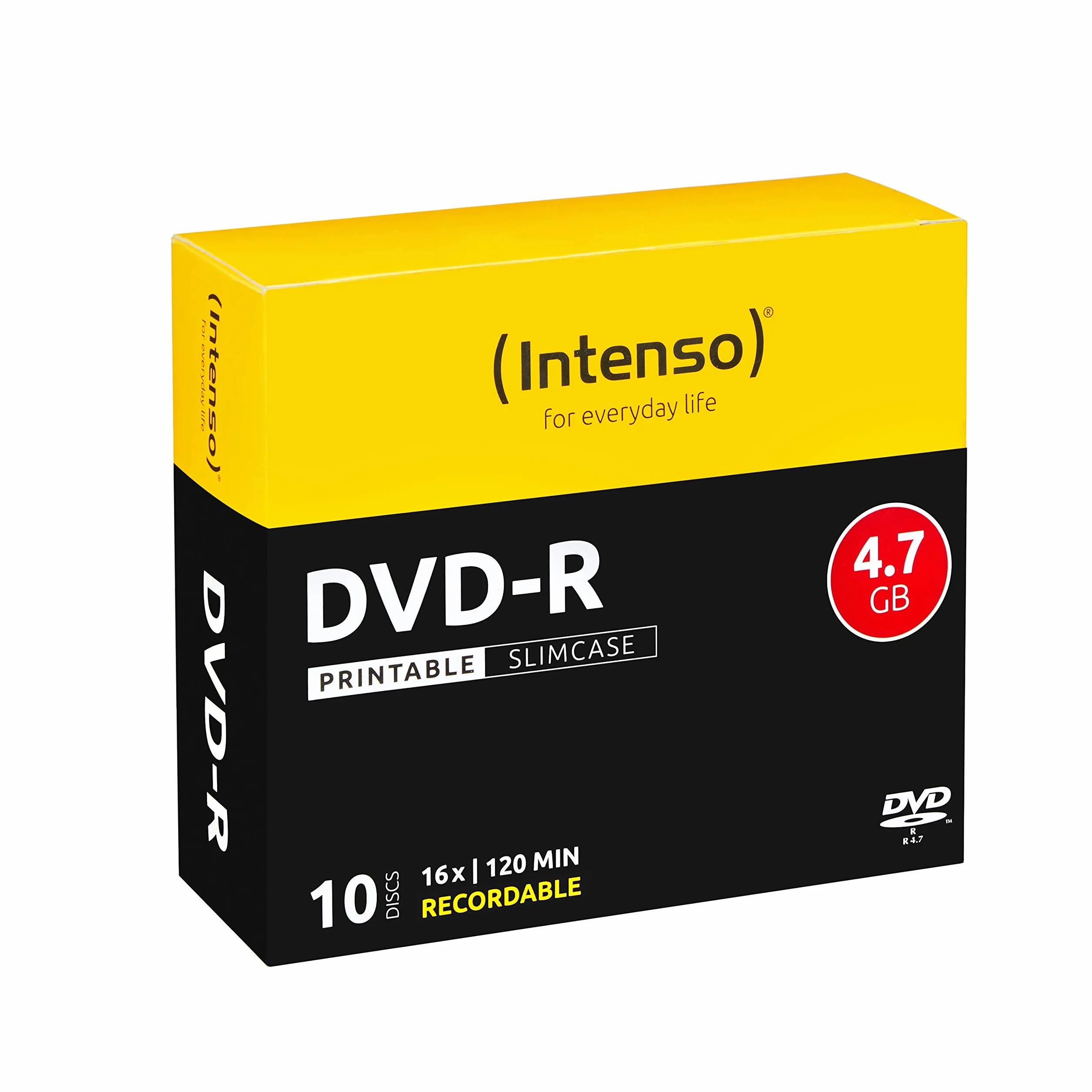 Intenso DVD-R Rohlinge, Printable, 4,7 GB, 16 x Speed, 10 x Slim Case