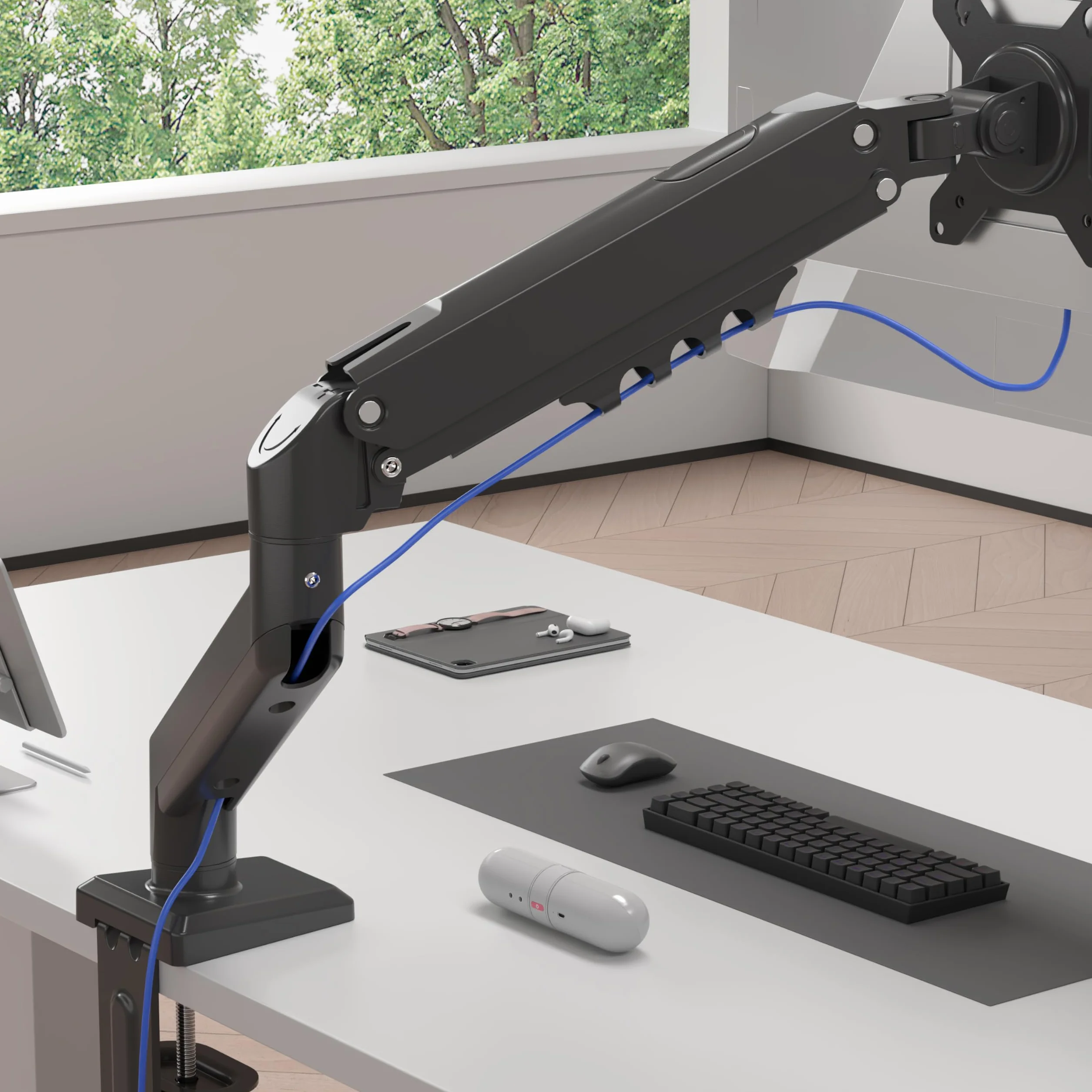 Duronic DM6A1 Uchwyt do monitora 13-32 cale VESA 75 100 obrotowy 360 stopni ramię gazowe ergonomiczne max 9 kg
