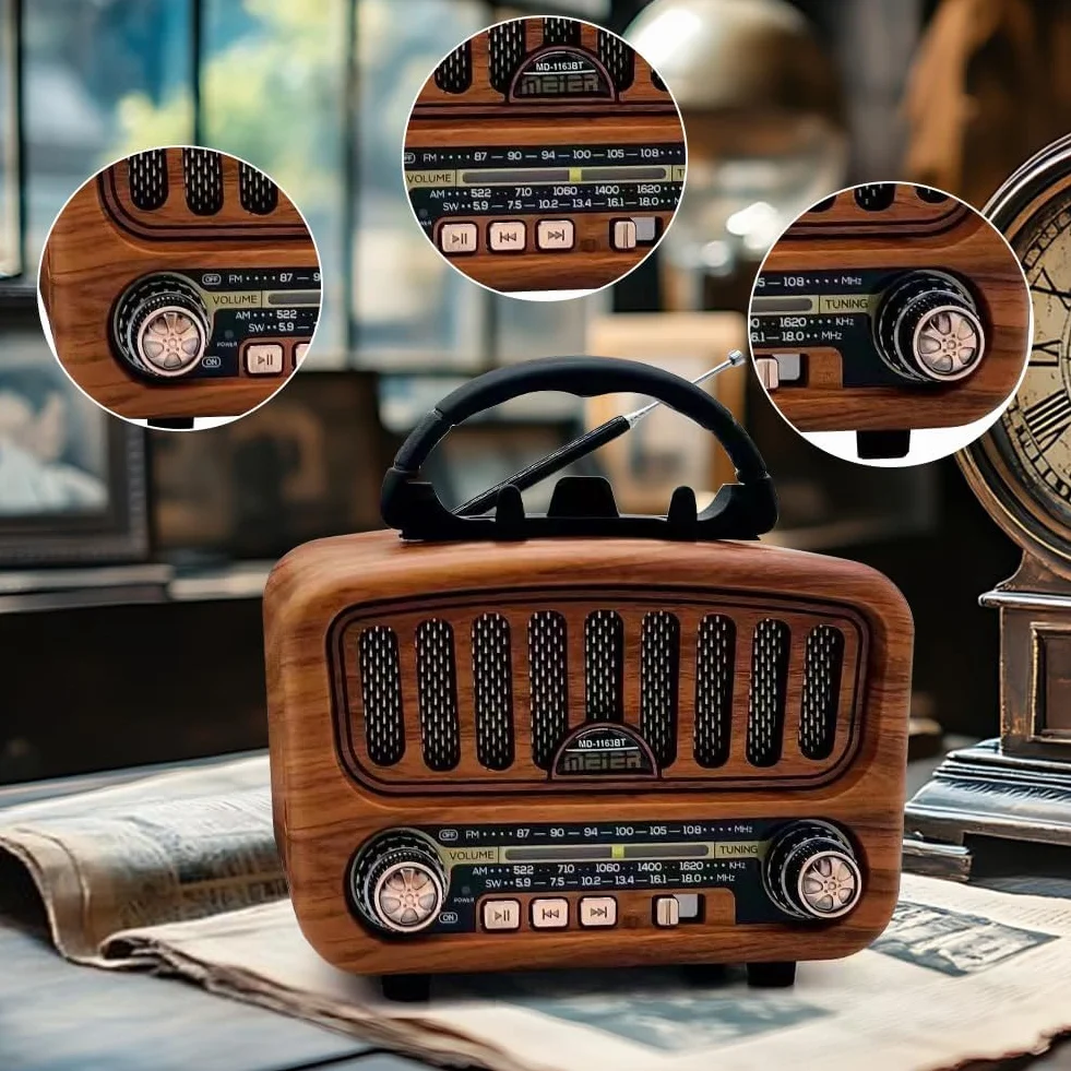Radio AM/FM/SW retro z Bluetooth 5.0, nostalgiczne radio małe, z akumulatorem 1800 mAh, radio kuchenne i radio walizkowe z głośnikiem 5 W, obsługuje USB/TF/AUX, radio vintage do domu, biura, na