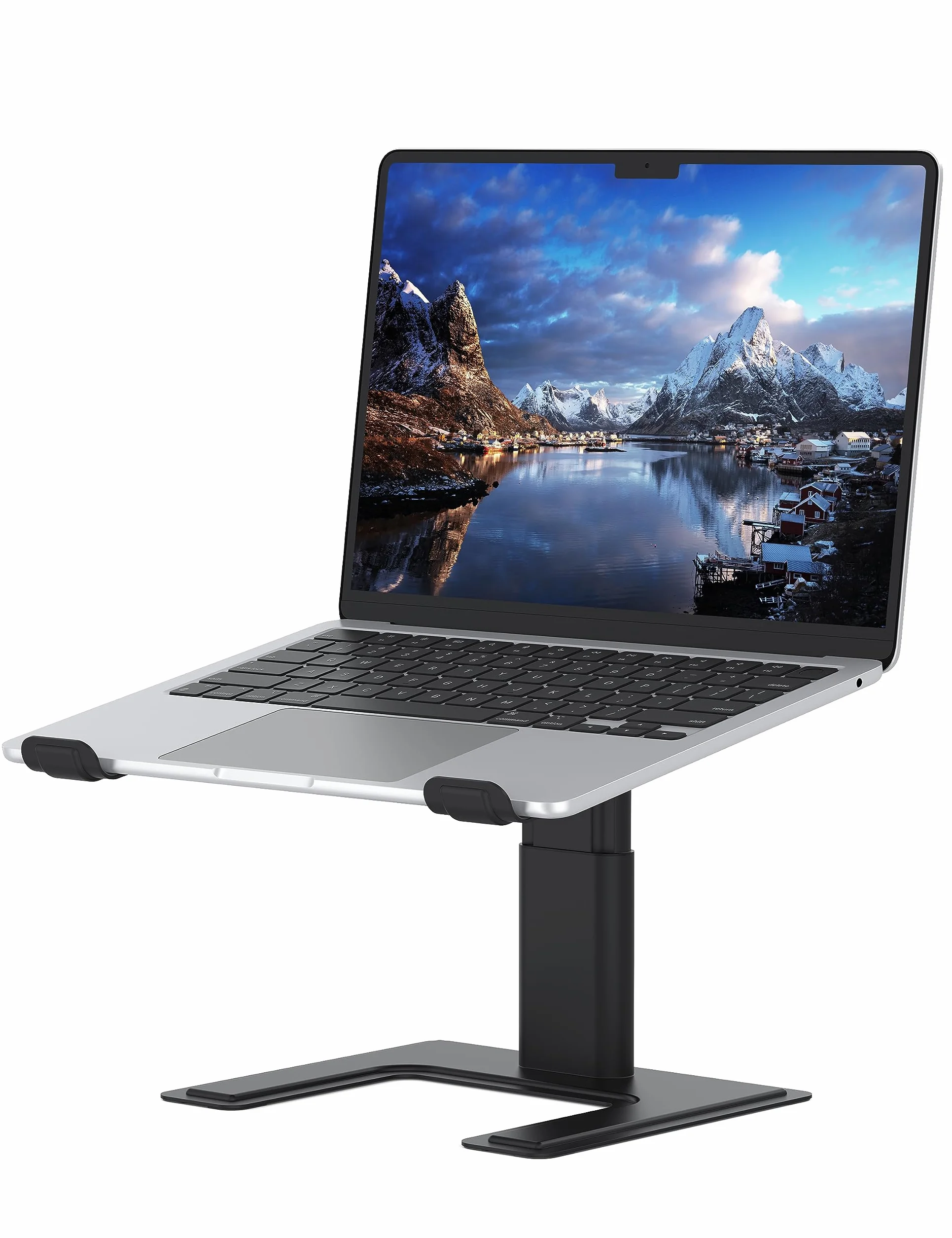 ALASHI Stojak na laptopa na biurko, stojak komputerowy z regulowaną wysokością, ergonomiczny stojak na laptopa, aluminiowy metalowy uchwyt kompatybilny z notebookiem 10 do 17,3 cala, czarny