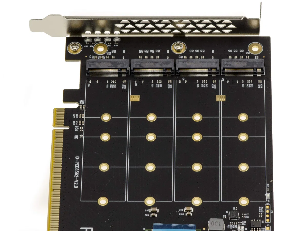 KALEA-INFORMATIQUE Karta kontrolera M2 PCIe x16 dla 4 dysków M.2 NVMe M Key SSD z chipsetem 2824 kompatybilna z trybami bez rozwidlenia i z rozwidleniem