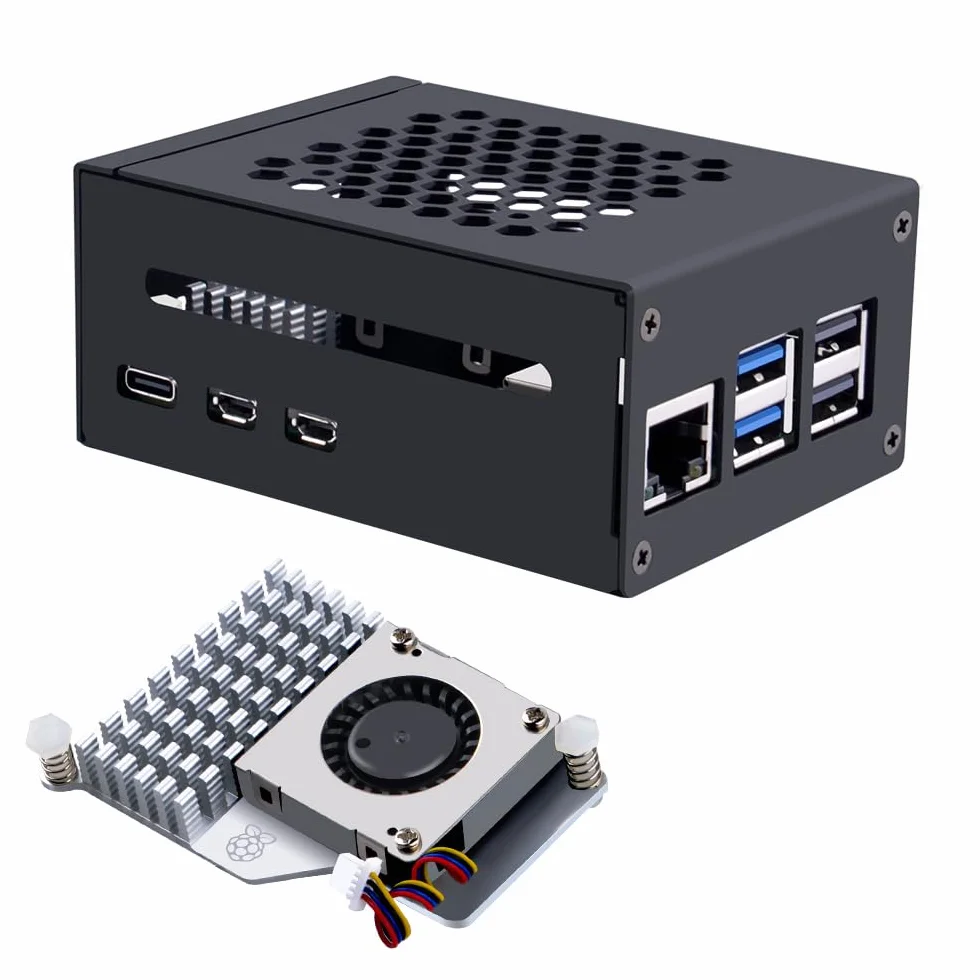 GeeekPi Raspberry Pi 5 Obudowa aktywna chłodnica PCIe M.2 NVMe SSD Shield Top X1001