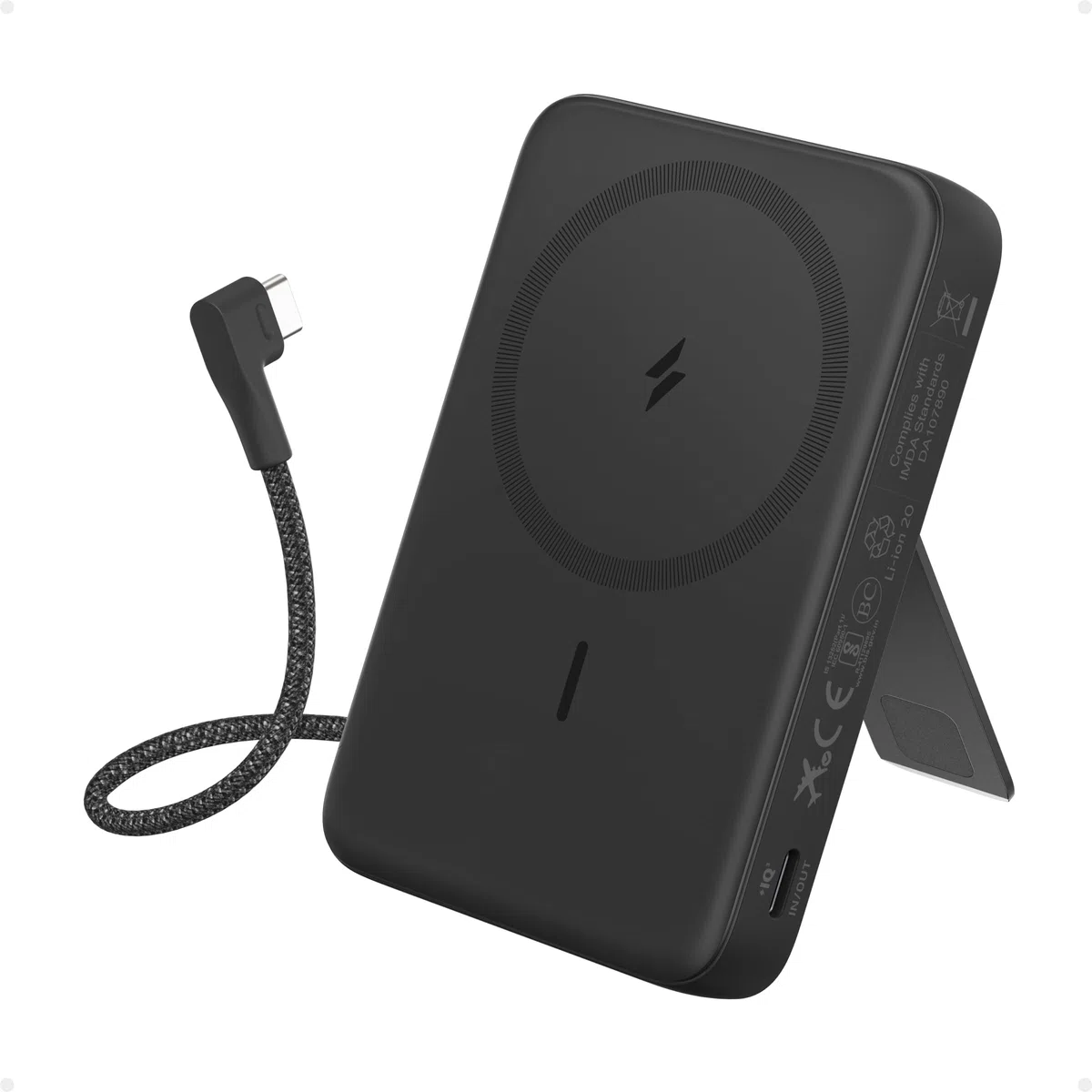 Anker Zolo Magnetic Power Bank, 10,000 mAh Wireless Portable Charger with 30W Max. Fast Charging, with Built-in USB-C Cable and Adjustable Stand, for iPhone 16/15 Series, AirPods and More