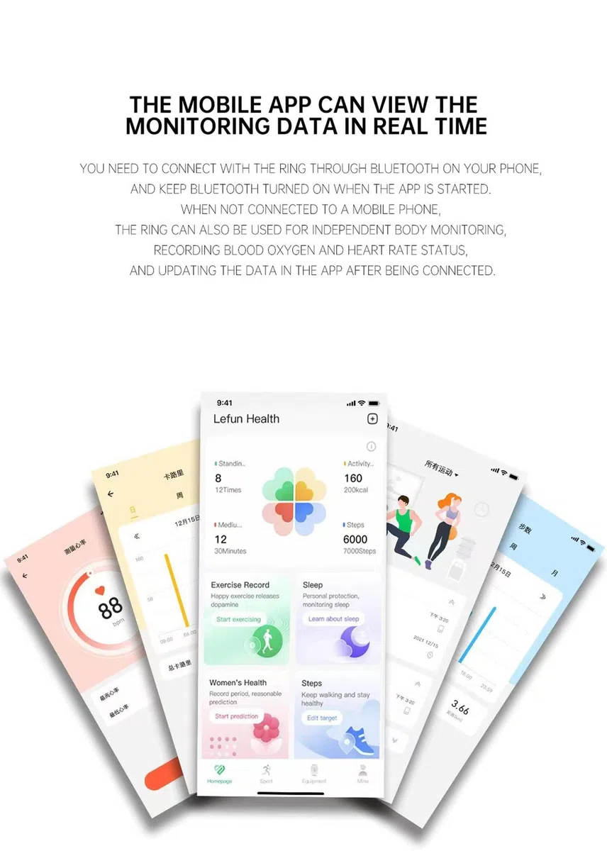 Inteligentyczny pierścień, IP68 inteligentny pierścień dla kobiet i mężczyzn z monitorem snu, tętna, ciśnienia krwi, tlenu, wodoodporny fitness tracker, krokomierz, licznik kalorii, kroków