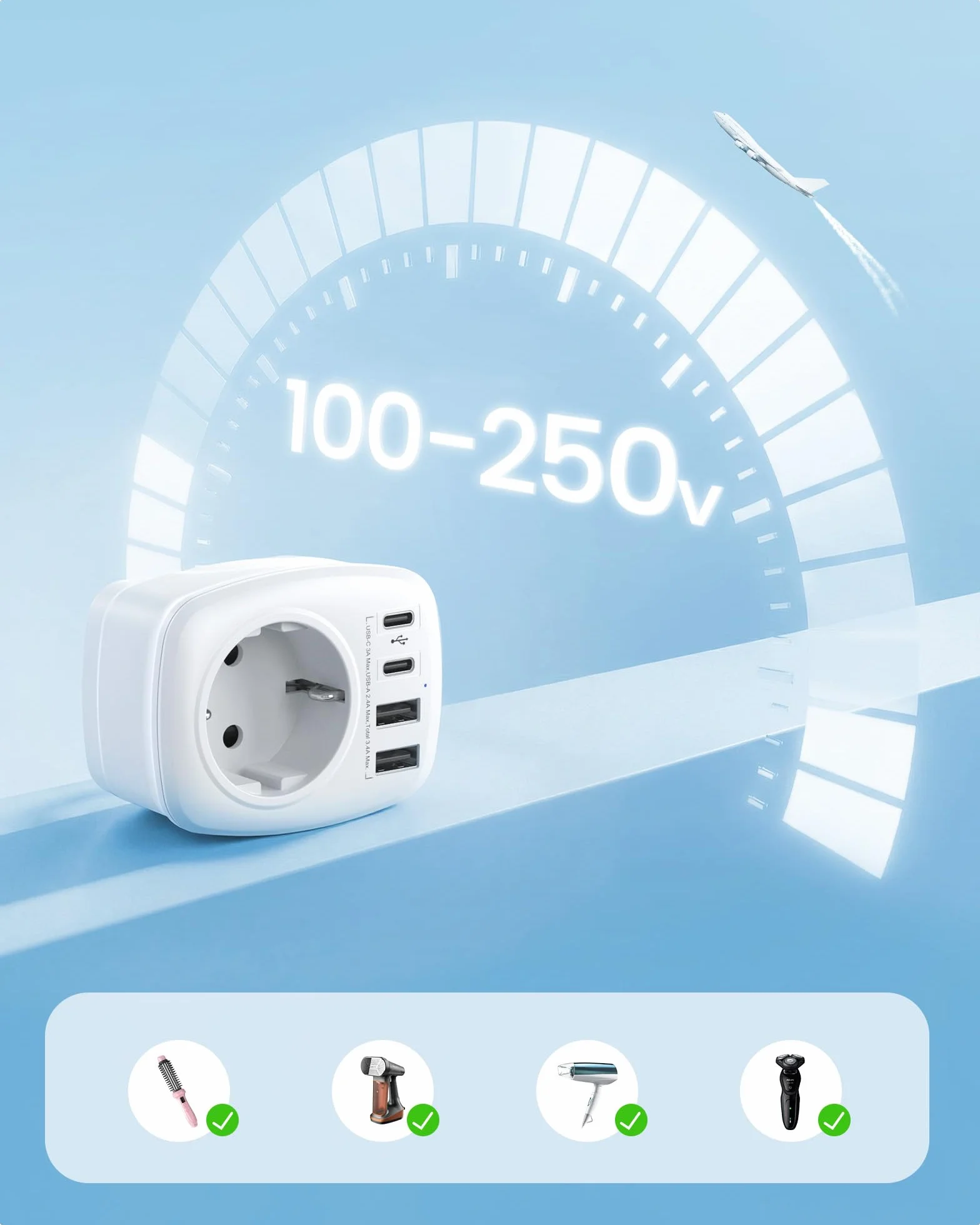 LENCENT 5-w-1 Adapter Podróżny UK Adapter, Typu-G Wtyczka Podróżna Adapter z 3 USB-A, 1 Typ C i 1 AC Schuko Adapter do Wielka Brytania, Irlandia, Dubaj, Malezja, Singapur, Hongkong ładowarka ścienna