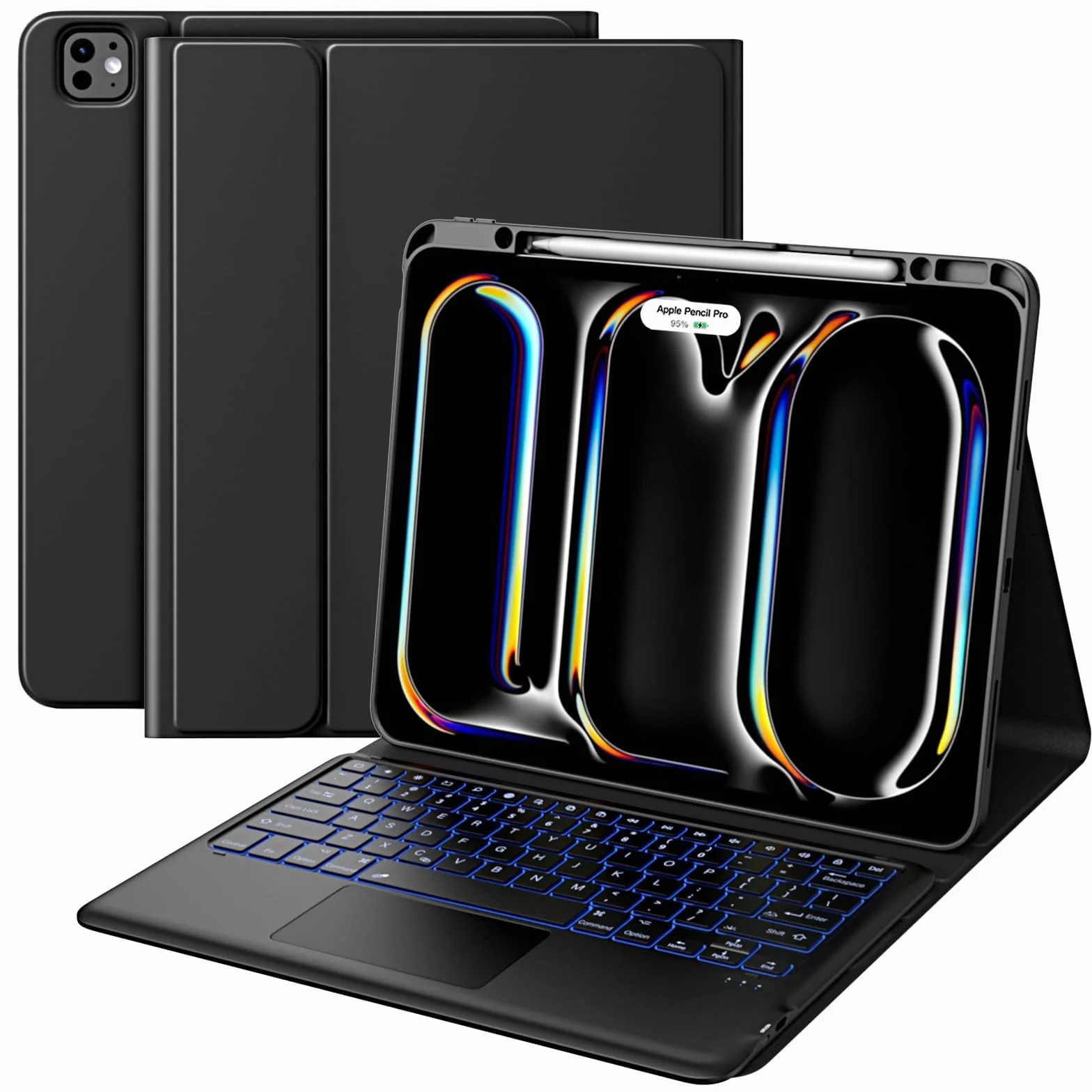 MoKo for iPad Pro 13 Inch Case with Keyboard (M4, 2024), iPad Pro 13 Case with Pencil Holder, Detachable Wireless Keyboard - Multi-Touch Trackpad - 7 Colors Backlight, Multi Stand, Black