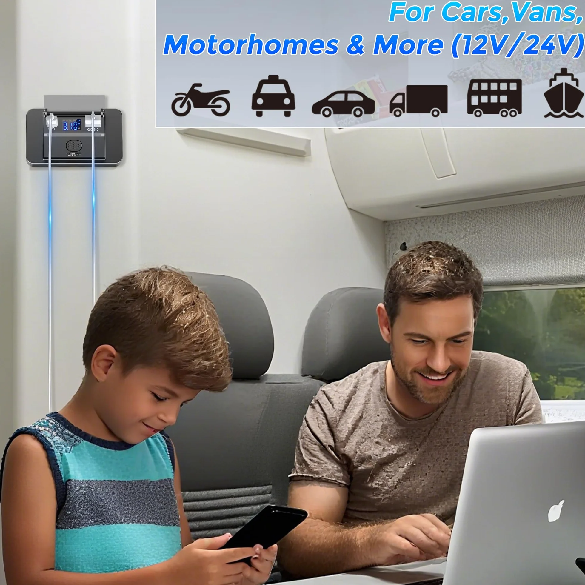 gniazdo samochodowe USB C PD 83W 65W QC3.0 podwójna ładowarka 12V/24V z przełącznikiem i wyświetlaczem