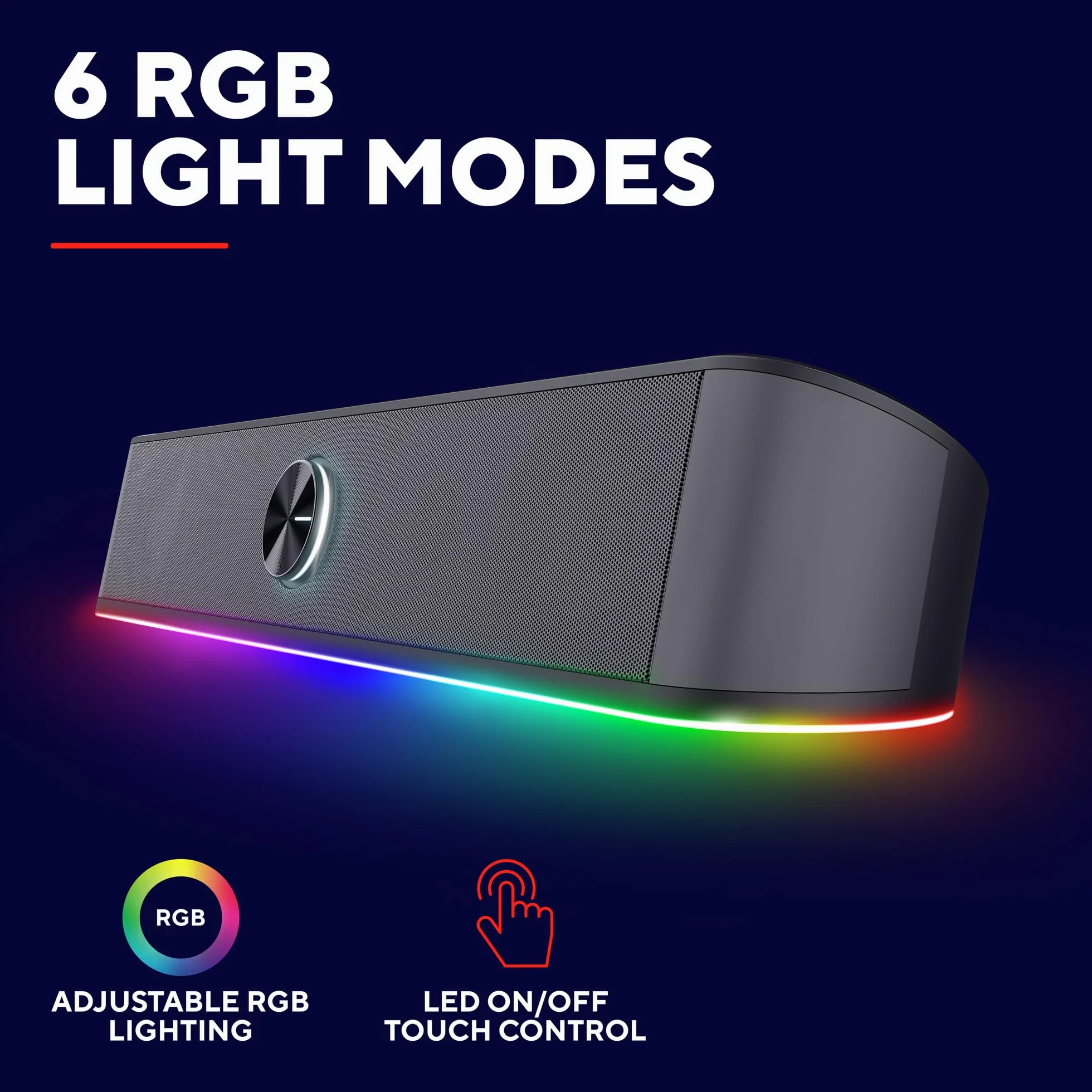 GXTrust 1619 Rhox soundbar RGB, podświetlane głośniki PC, moc szczytowa 12 W, głośnik stereo zasilany przez USB, połączenie audio jack 3,5 mm, soundbar do komputera i laptopa, szary