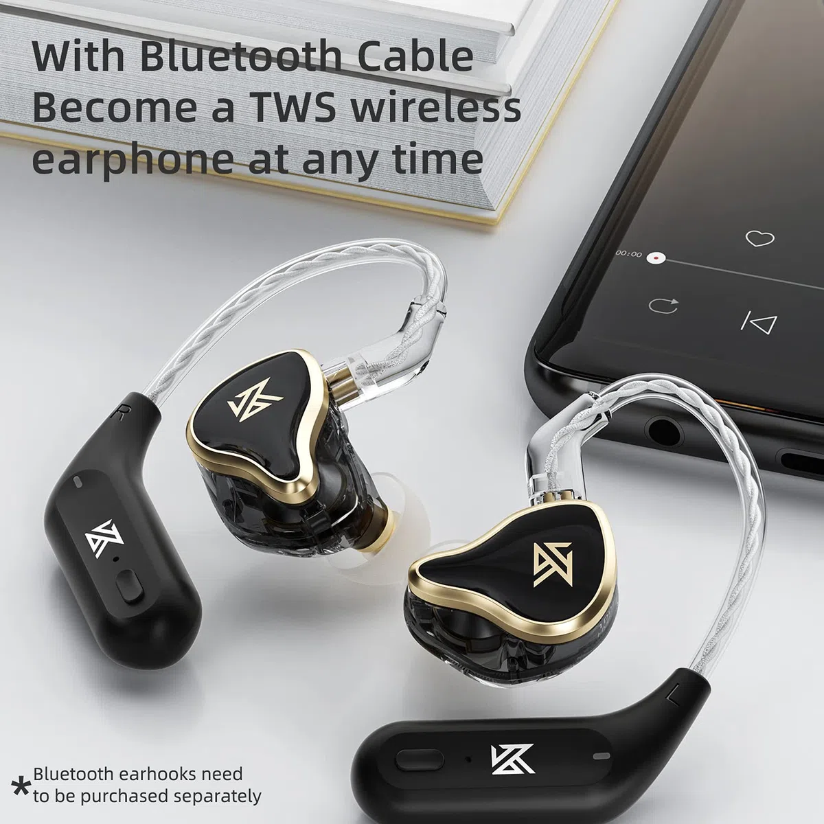 KZA COUSTICS KZ ZAS w dousznym monitorze, 7BA+ 1DD Hybrid Sterowniki HiFi, słuchawki douszne do gier z kablem 0,75 mm do 2-pinowego, zdejmowane w kolorze OFC, posrebrzane dla muzyków i audiofilów