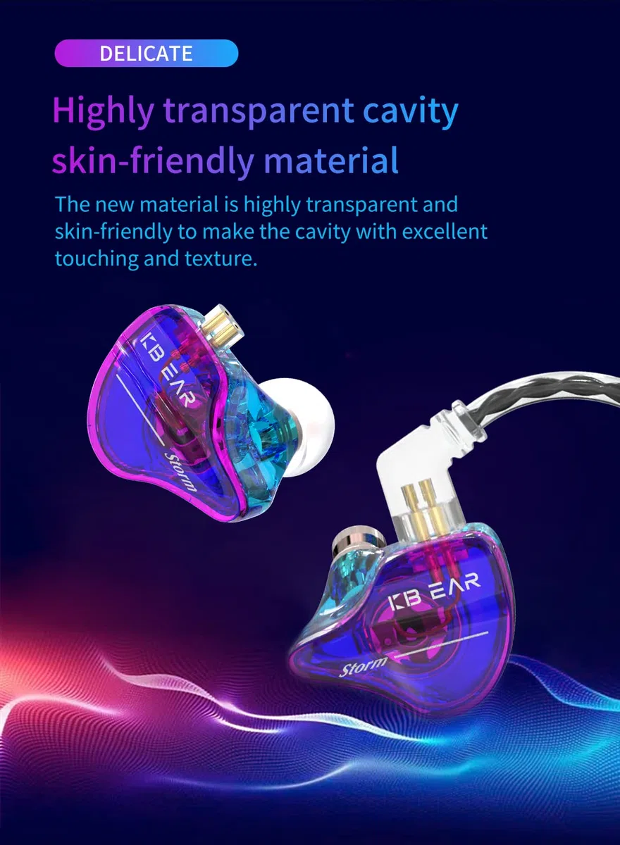 Yinyoo KBEAR Storm Earphones Słuchawki z 1DD, Kbear Wired in Ear Earbuds HiFi Deep Bass Clear Sound Over Ear Headset with Detachable Cable for Musicians Singer (Transparent black, No mic)