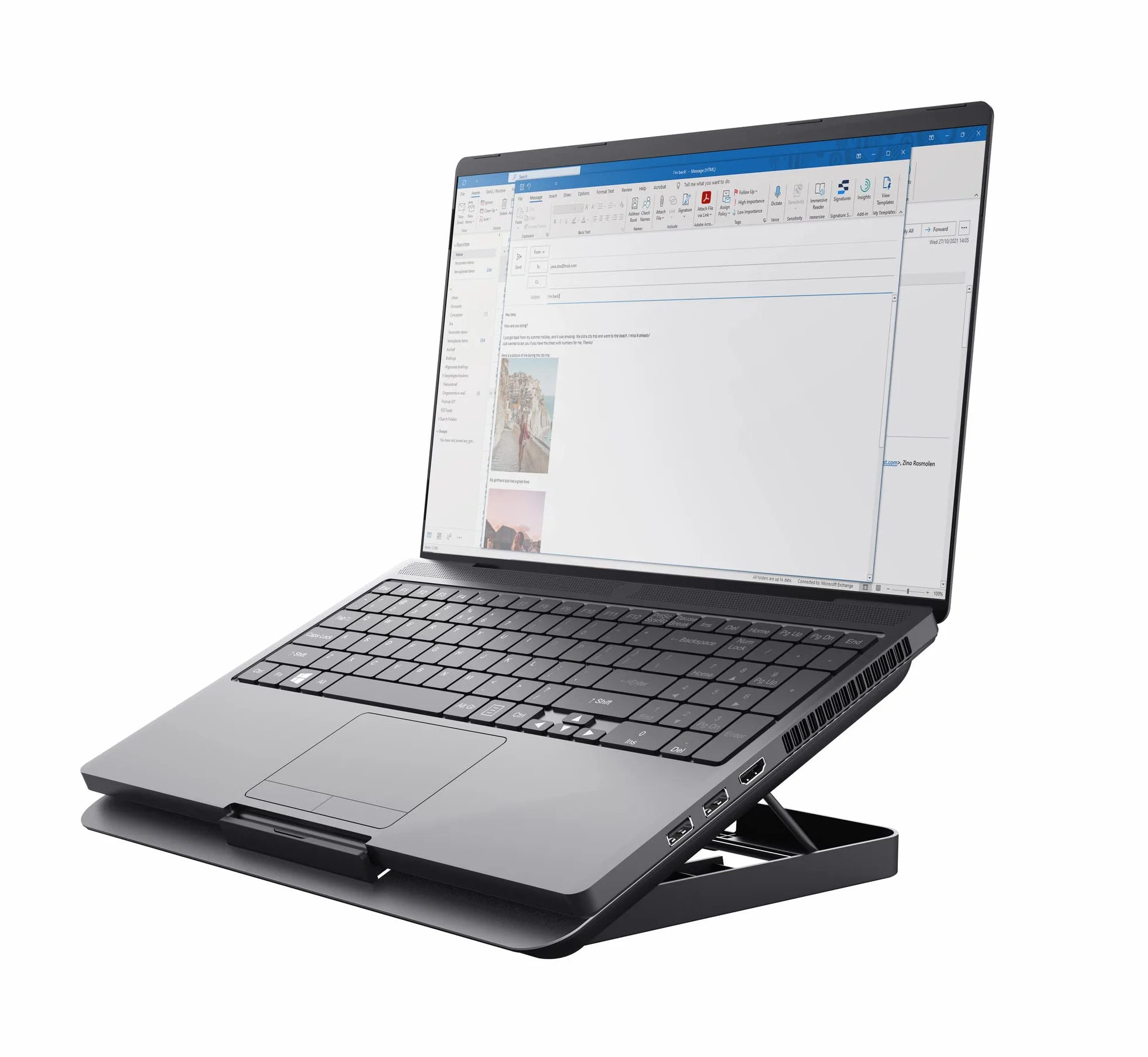 Trust Exto Stojak na laptopa 40.6 cm, zrównoważona podkładka chłodząca, riser z wentylatorem USB i regulowaną wysokością, 8 poziomów, wykonany z materiałów pochodzących z recyklingu, wentylowany