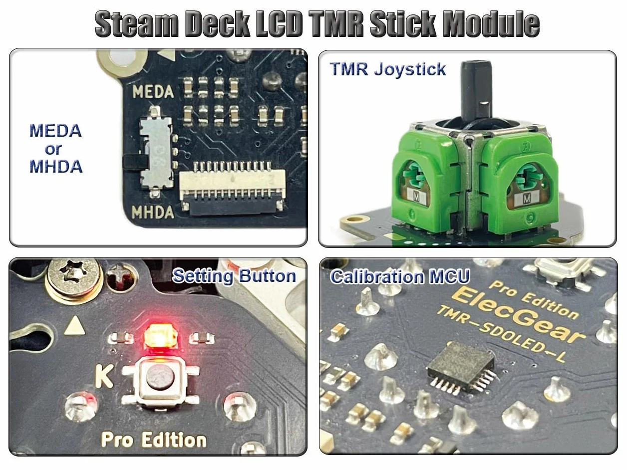 ElecGear TMR Moduł Joysticka Zamienny do Steam Deck LCD, Płytka PCB z Kalibracją MCU i Drążkiem TMR, Kompatybilny z MEDA/MHDA – (Wersja LCD)