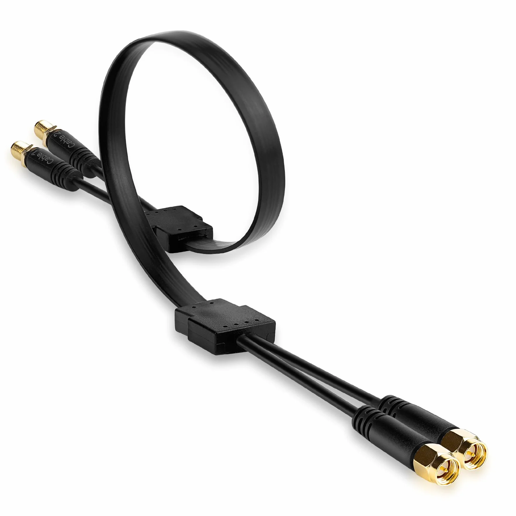 SMA przepust okienny płaski kabel do anten 5G/LTE | Bezstratny ultra-cienki kabel przejściowy 2-w-1 | Wtyczka SMA na gniazdo | Idealny do okien i drzwi, 50 cm