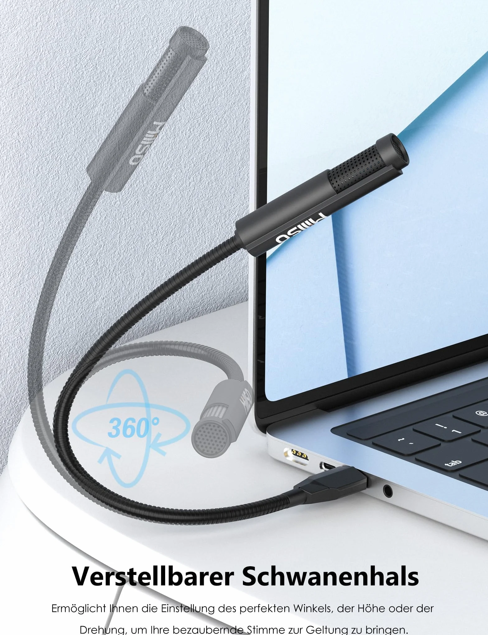 MillSO Mikrofon USB wielokierunkowy pojemnościowy z elastyczną szyjką regulowaną 360° do laptopa PC