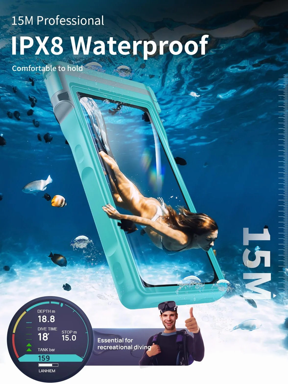 Lanhiem Wodoodporny telefon komórkowy IP68 torba na telefon podwodny 15M do iPhone Samsung Huawei Xiaomi nurkowanie