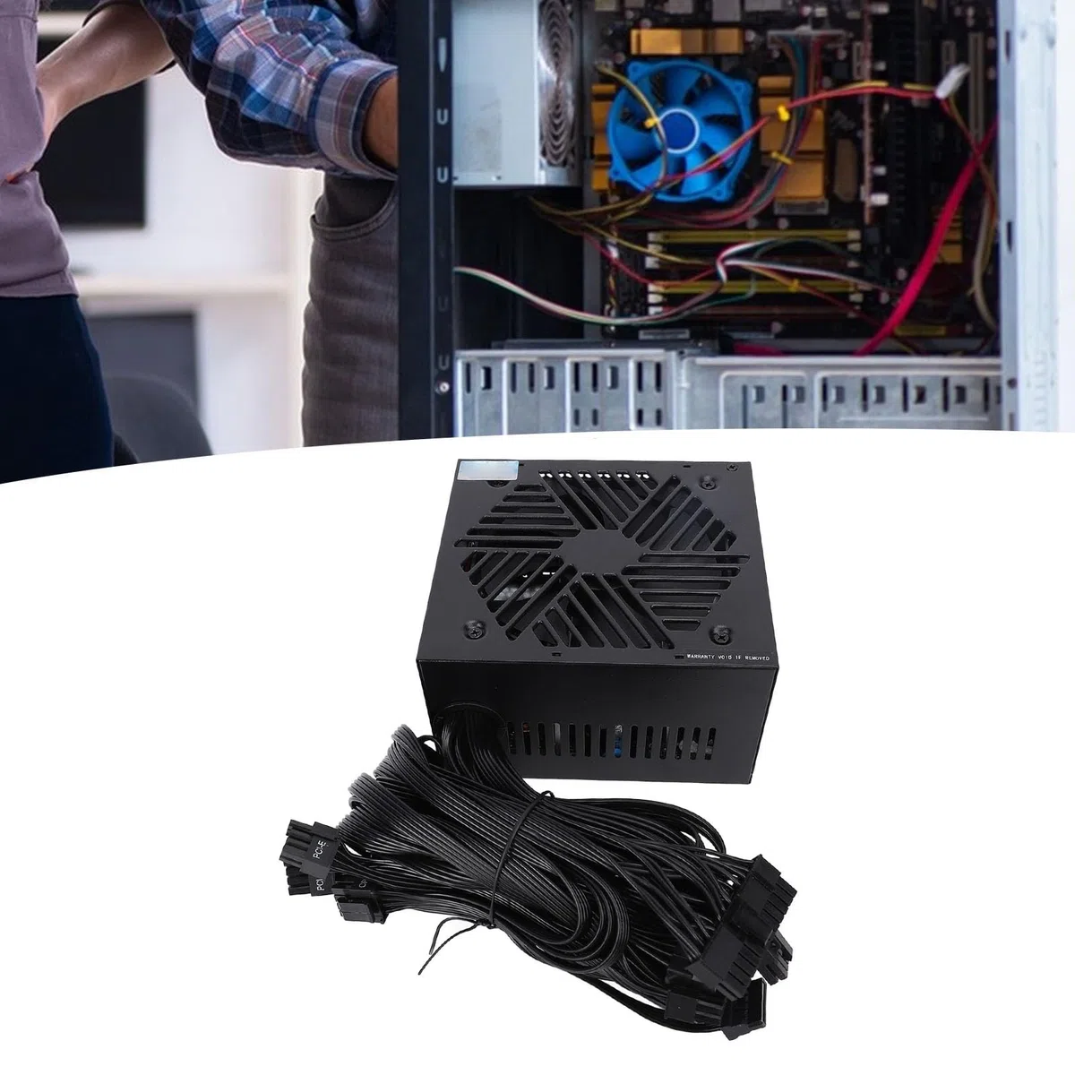 Asixxsix Zasilacz 600 W ATX PSU 80+ Brązowy Certyfikat z pojedynczą szyną 12 V Inteligentne Zarządzanie temperaturą z Cichym Wentylatorem 120 Mm do Komputerów do Gier Wysokowydajne