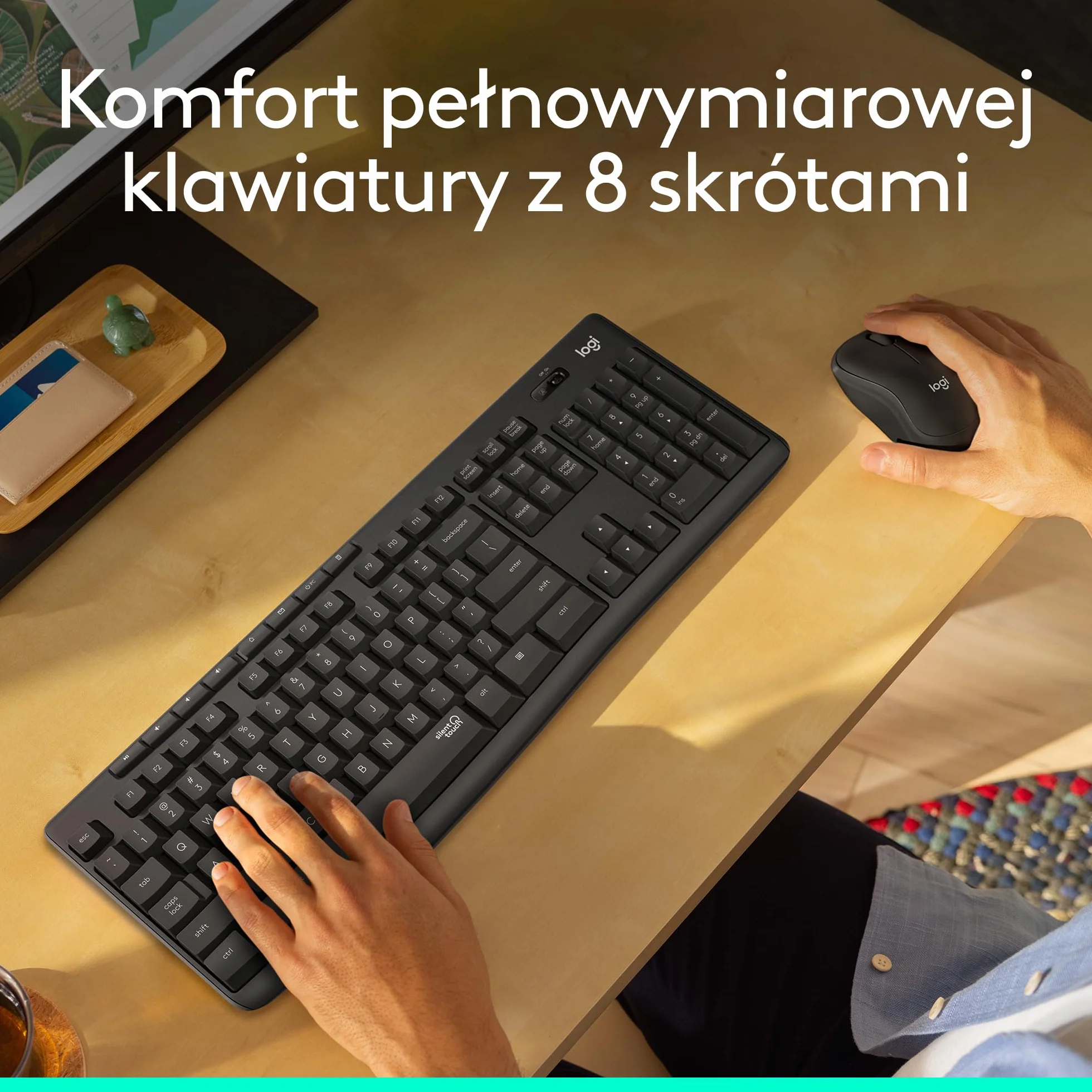 Logitech MK295 Silent, zestaw myszy i klawiatury bezprzewodowej, SilentTouch, QWERTY US Intl - Szary