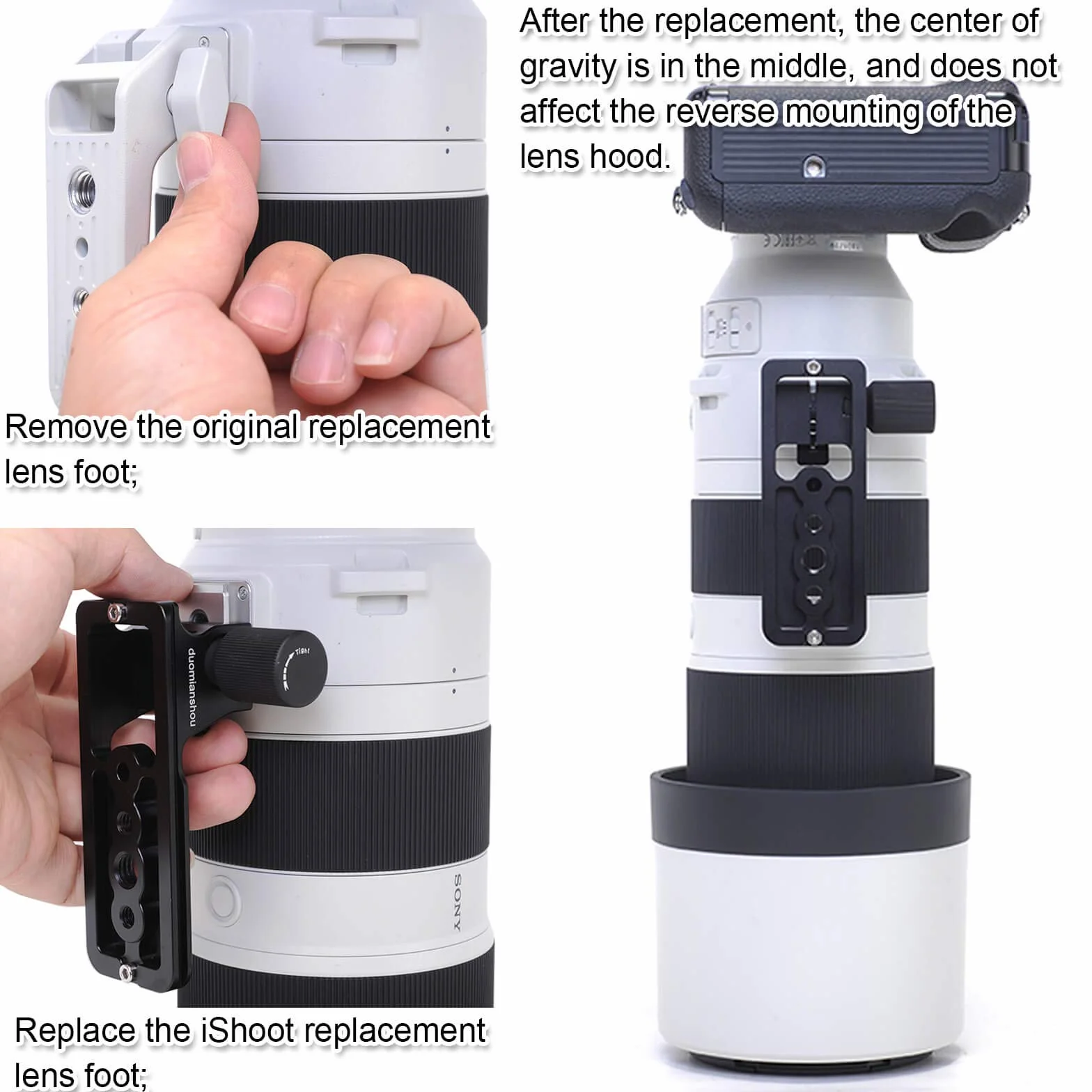 iShoot Wymienna stopka kołnierza obiektywu, pierścienie do statywu, podstawa do Sony FE 200-600 mm f/5,6-6,3 G OSS, wbudowana płytka szybkiego uwalniania Arca Fit