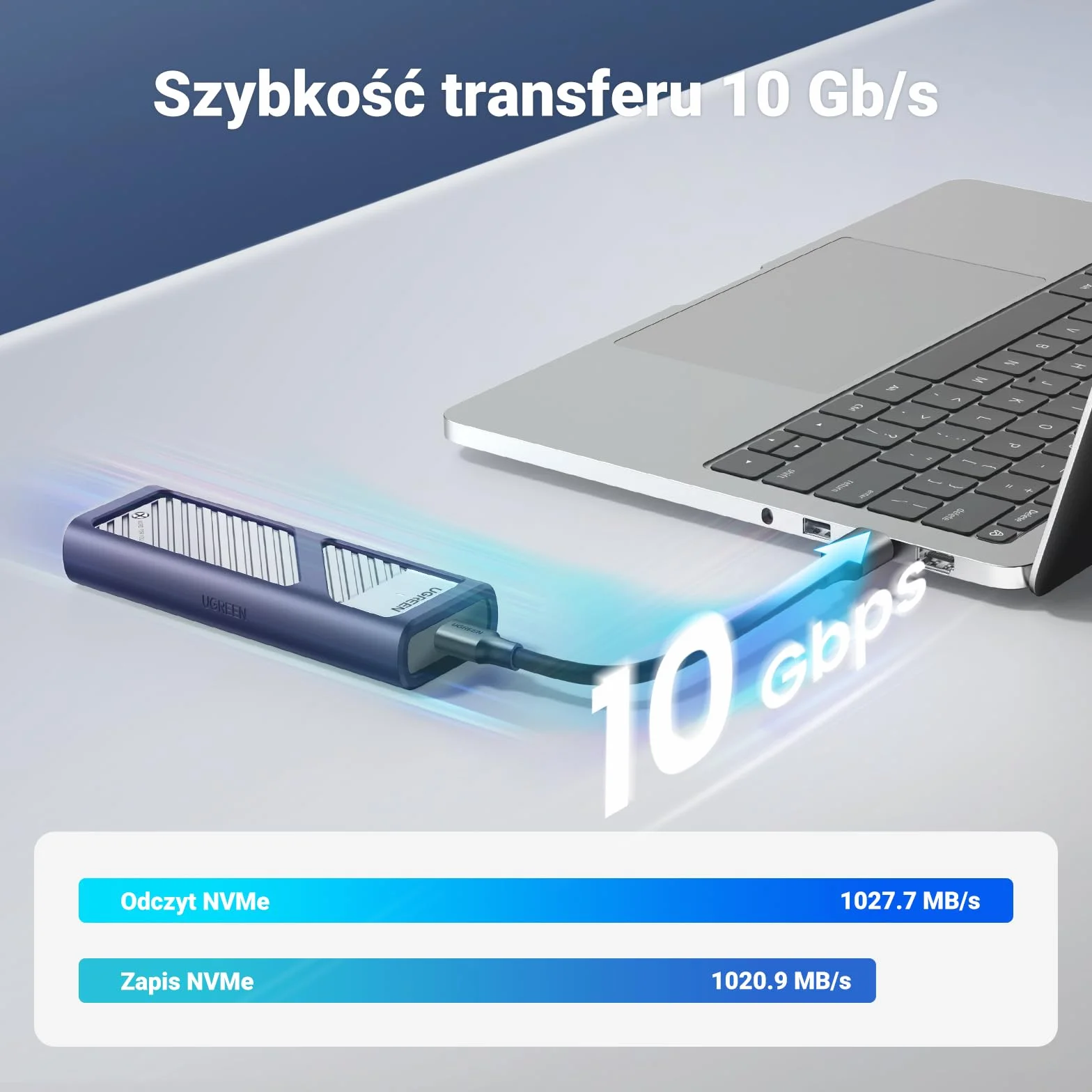 UGREEN obudowa NVMe USB 3.2 Gen 2 10 Gb/s aluminiowa obudowa NVMe SSD M.2 z podkładką chłodzącą do klucza NVMe PCIe SSD M/klucz M&B w 2280/2242/2230/2260 Kompatybilny z 980/990 PRO/P3 Plus itp.