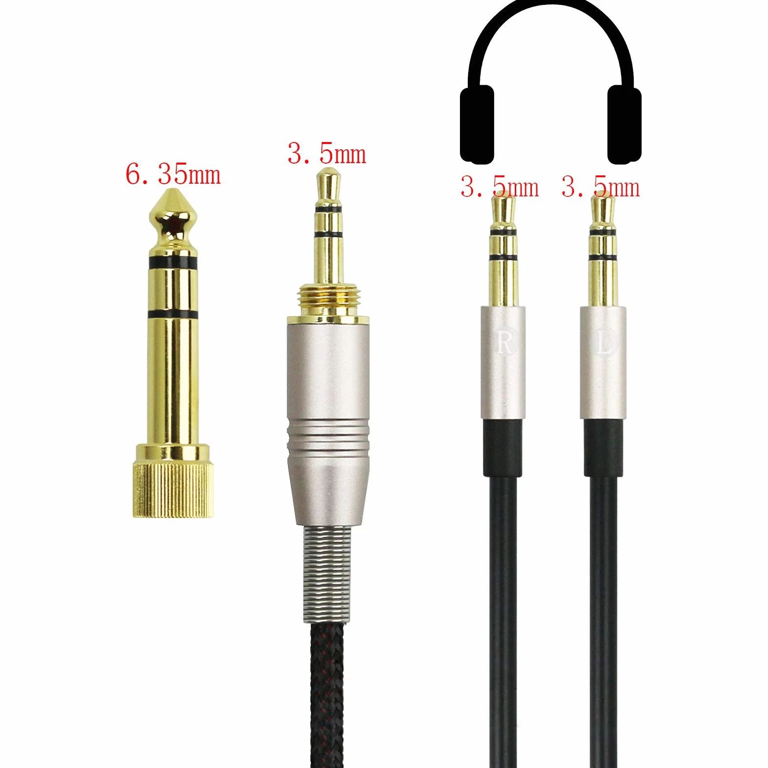 Kabel zamienny kompatybilny ze słuchawkami Hifiman Sundara, Arya, Ananda, HE4XX, HE-400i w wersji z podwójnym złączem 3,5 mm, przejściówka od słuchawkowego jacka 3,5 mm / 6,35 mm do podwójnego jacka męskiego 3,5 mm, przewód 2 m