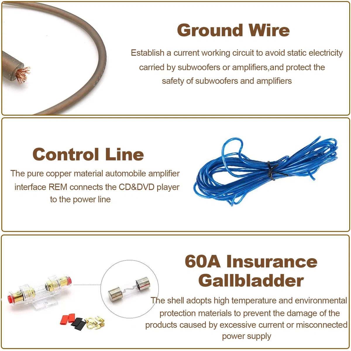 Kabel do subwoofera 10GA, zestaw kabli do subwoofera, zestaw kablowy do subwoofera, zestaw przyłączeniowy do subwoofera, Car Audio Wire, zestaw kabli wzmacniacza 1500 W