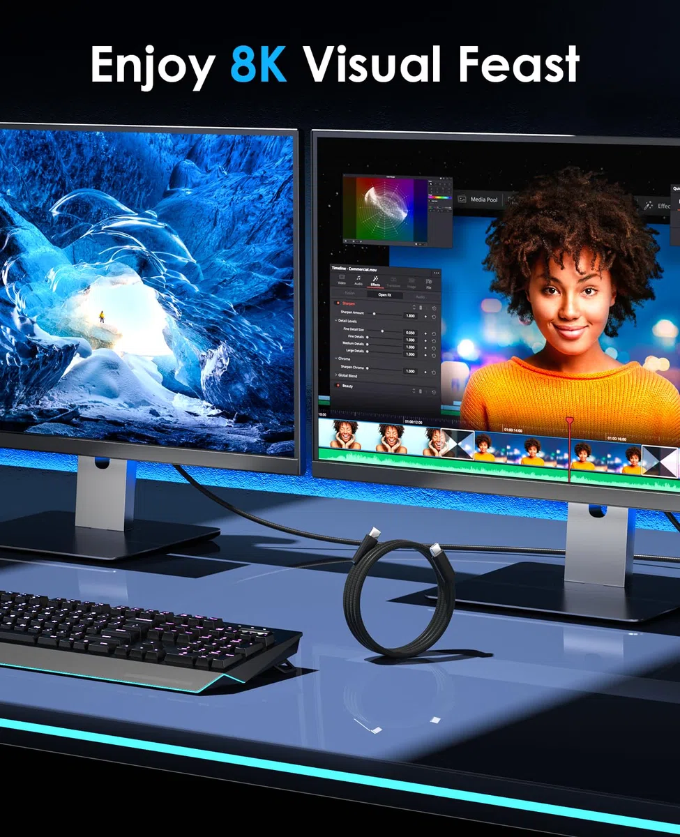 Kabel USB 4 240 W, 1,5 m, magnetyczny kabel USB C, obsługa wyświetlacza 8K 60 Hz, 4K 144 HZ 40 Gpbs, kabel USB C na USB C do telefonów 15Pro/15ProMax, do Mac_Booków, Hub USB C, stacja dokująca