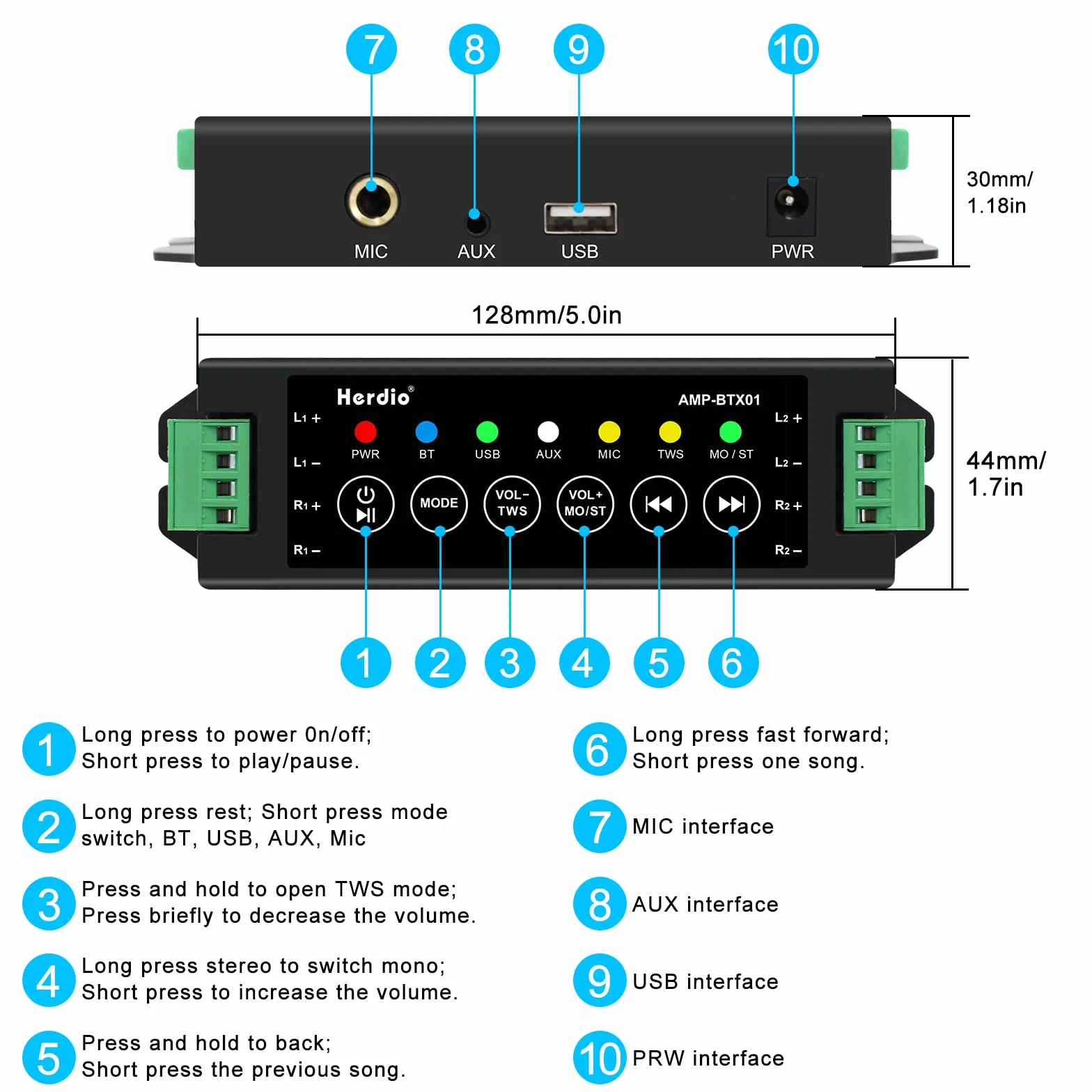 Herdio Głośnik zewnętrzny 6,5", wodoszczelny, 800 W, głośnik zewnętrzny ze wzmacniaczem stereo Bluetooth, idealny do użytku na zewnątrz, na taras, do ogrodu, na werandę (4 białe)