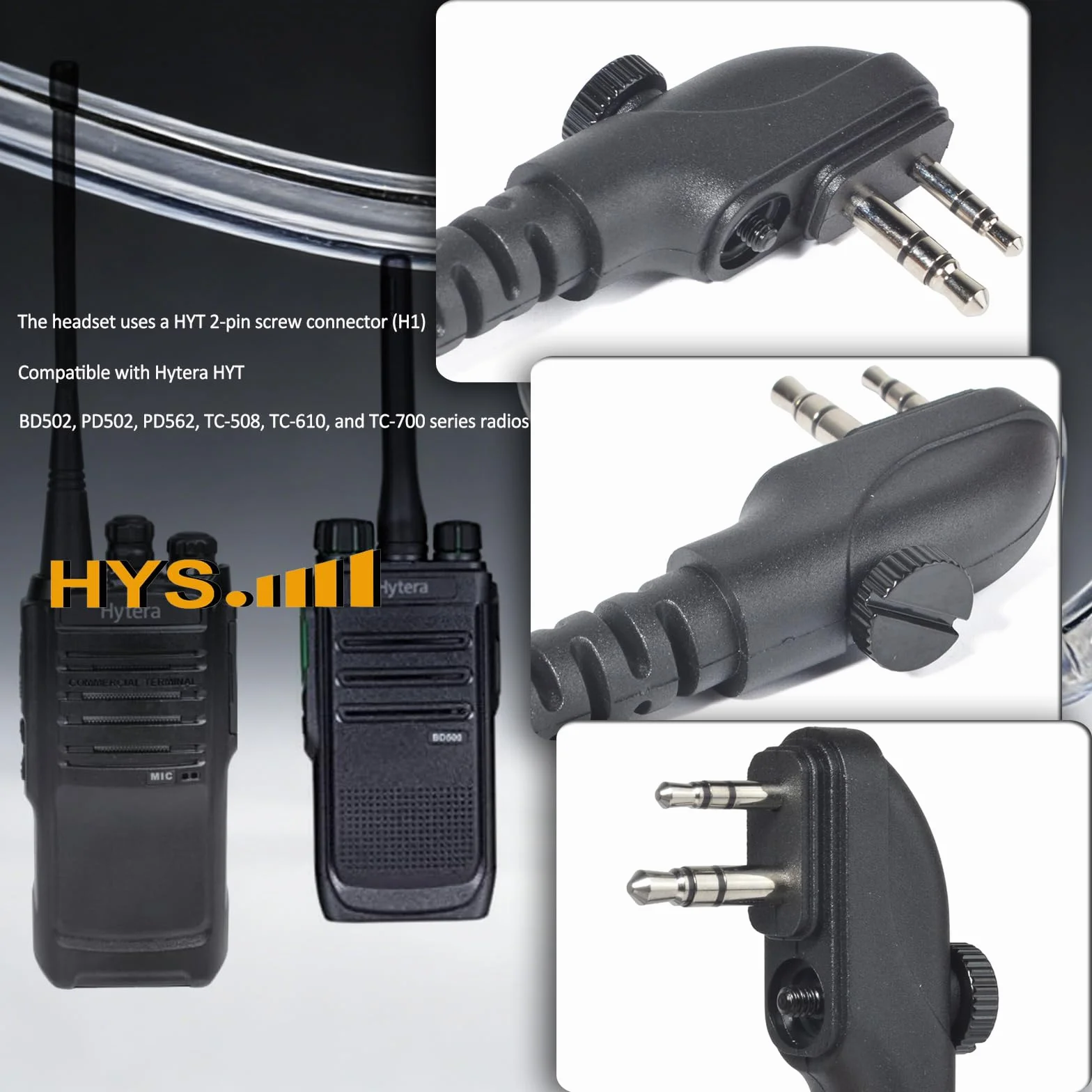 HYS Słuchawki radiowe kompatybilne z Hytera HYT Walkie Talkie, słuchawki akustyczne z mikrofonem i PTT (H3A)