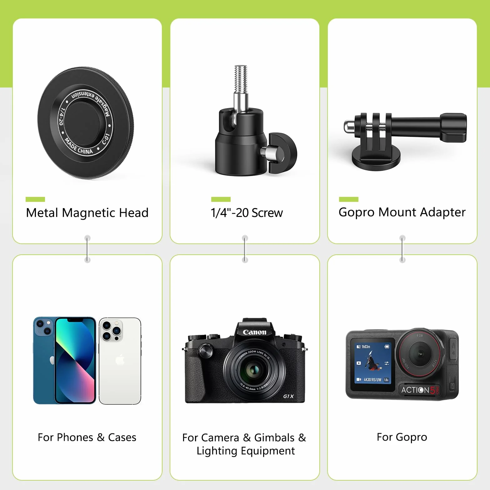 CAMOLOGEEK Monopod i statyw, kij do selfie do nagrywania, huśtawka golfowa, pomoc treningowa z kolcem do ziemi i adapterem do Gopro i śrubą 1/4 cala, magnetyczny uchwyt na telefon golfowy