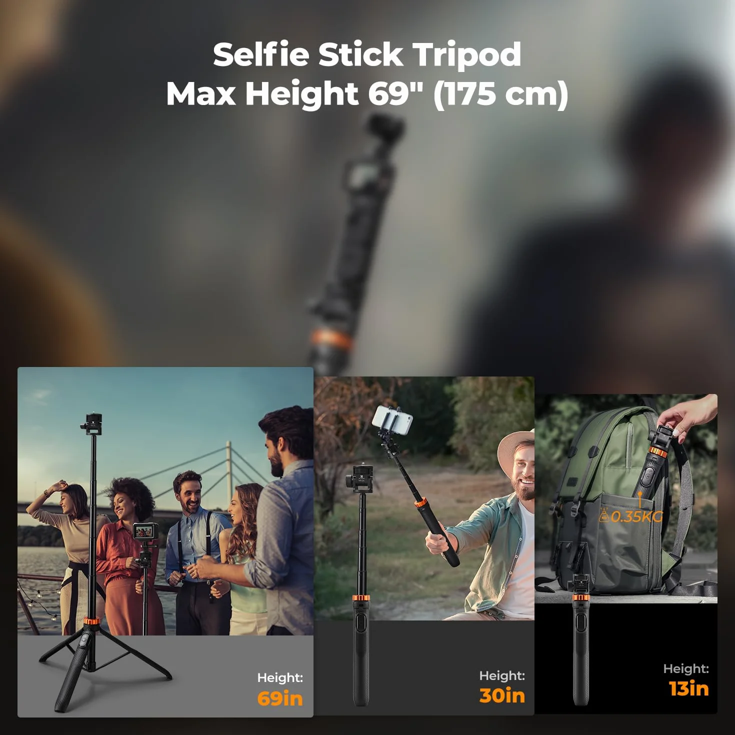 K&F CONCEPT Statyw do smartfonów i aparatów Selfie Stick 175cm MS24 z pilotem Bluetooth