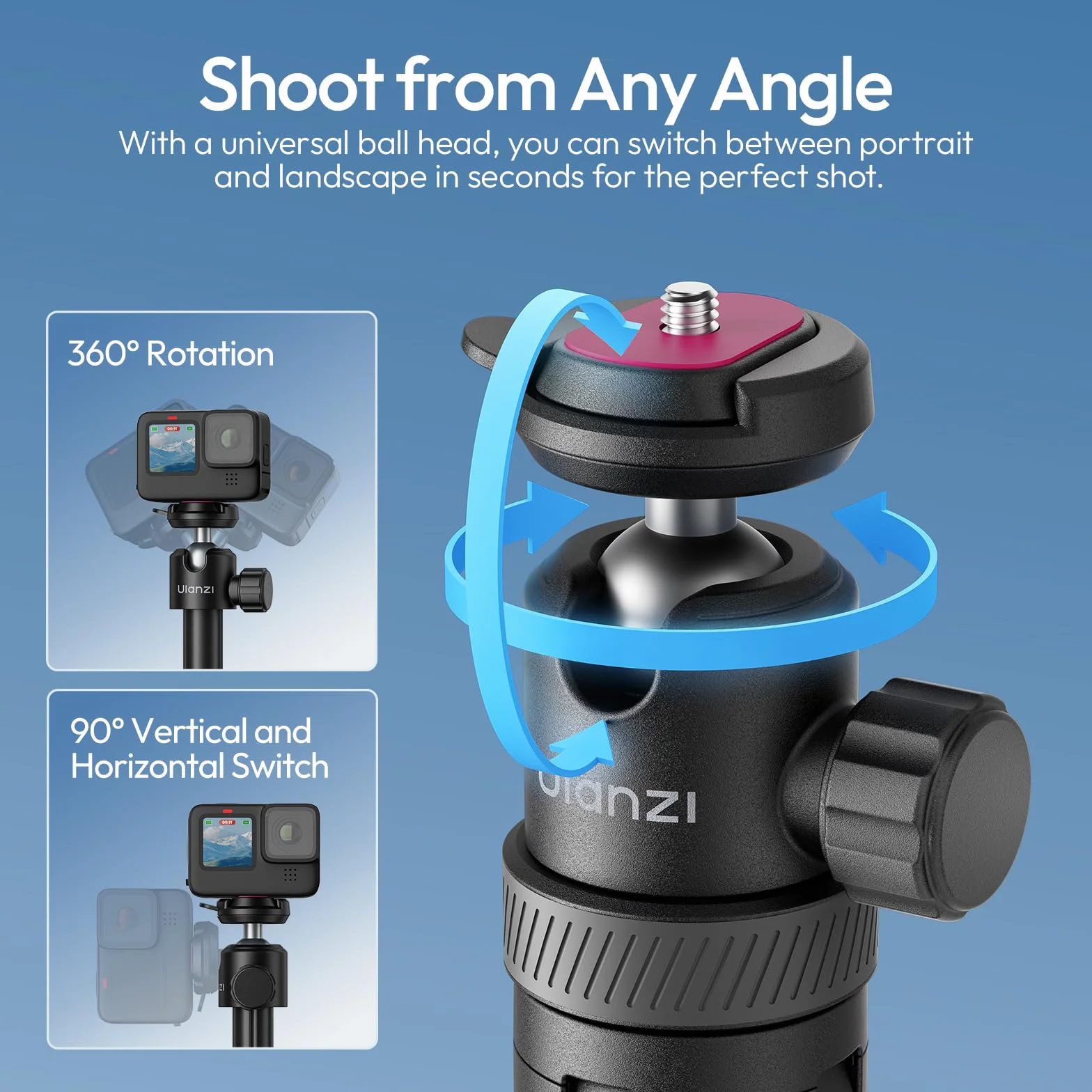 Ulanzi TT24 Statyw do selfie z szybkozłączką do DJI Pocket 3 4, Osmo Action 5 4, GoPro, Insta360 X5/X4/X3/Ace Pro/ONE X2