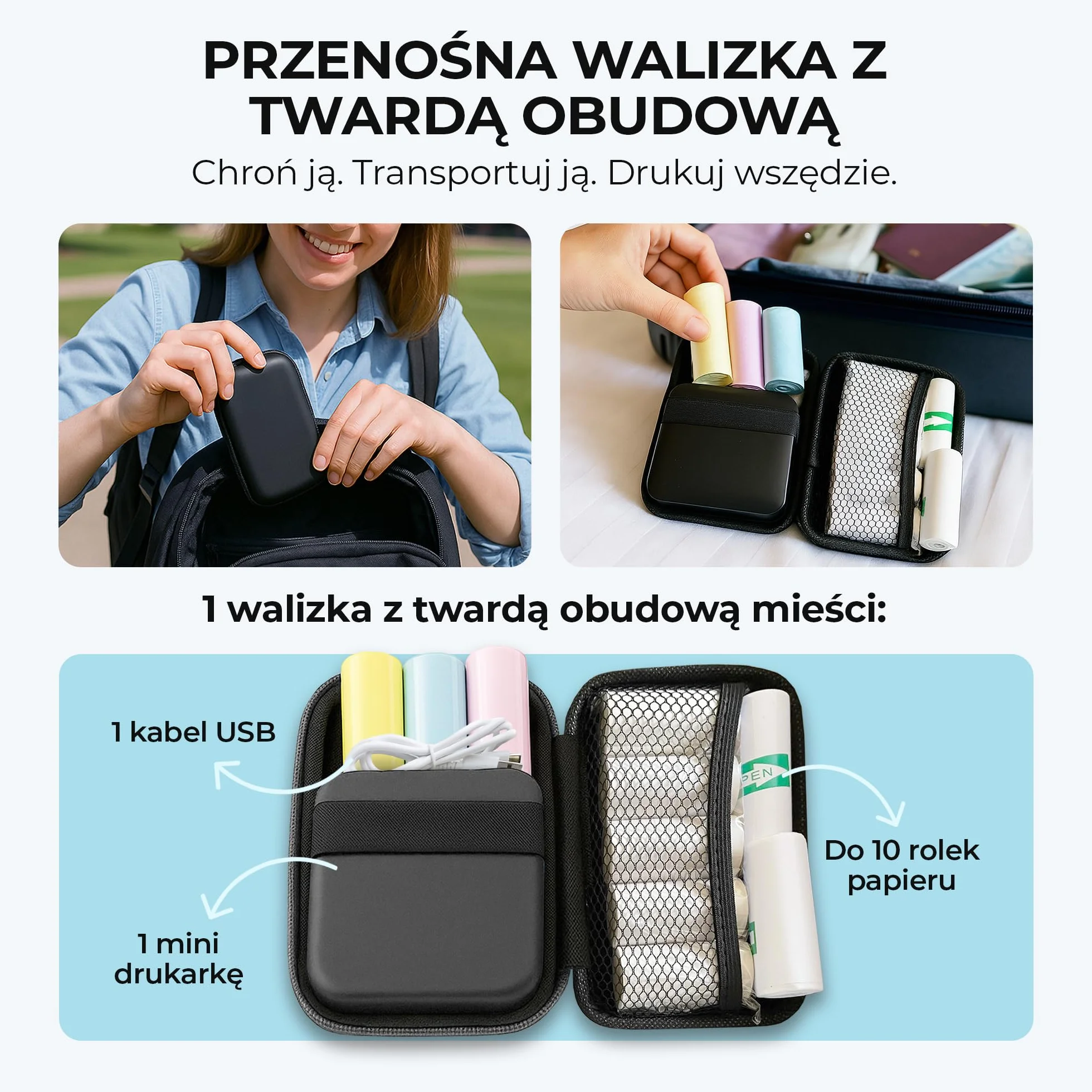 300 DPI Przenośna Mini Drukarka do Telefonu - Instant PrintPod - Bezatramentowa Drukarka Termiczna do Naklejek, Drukarka Bluetooth do Etykiet, Mini Drukarka do Zdjęć (Czarny)