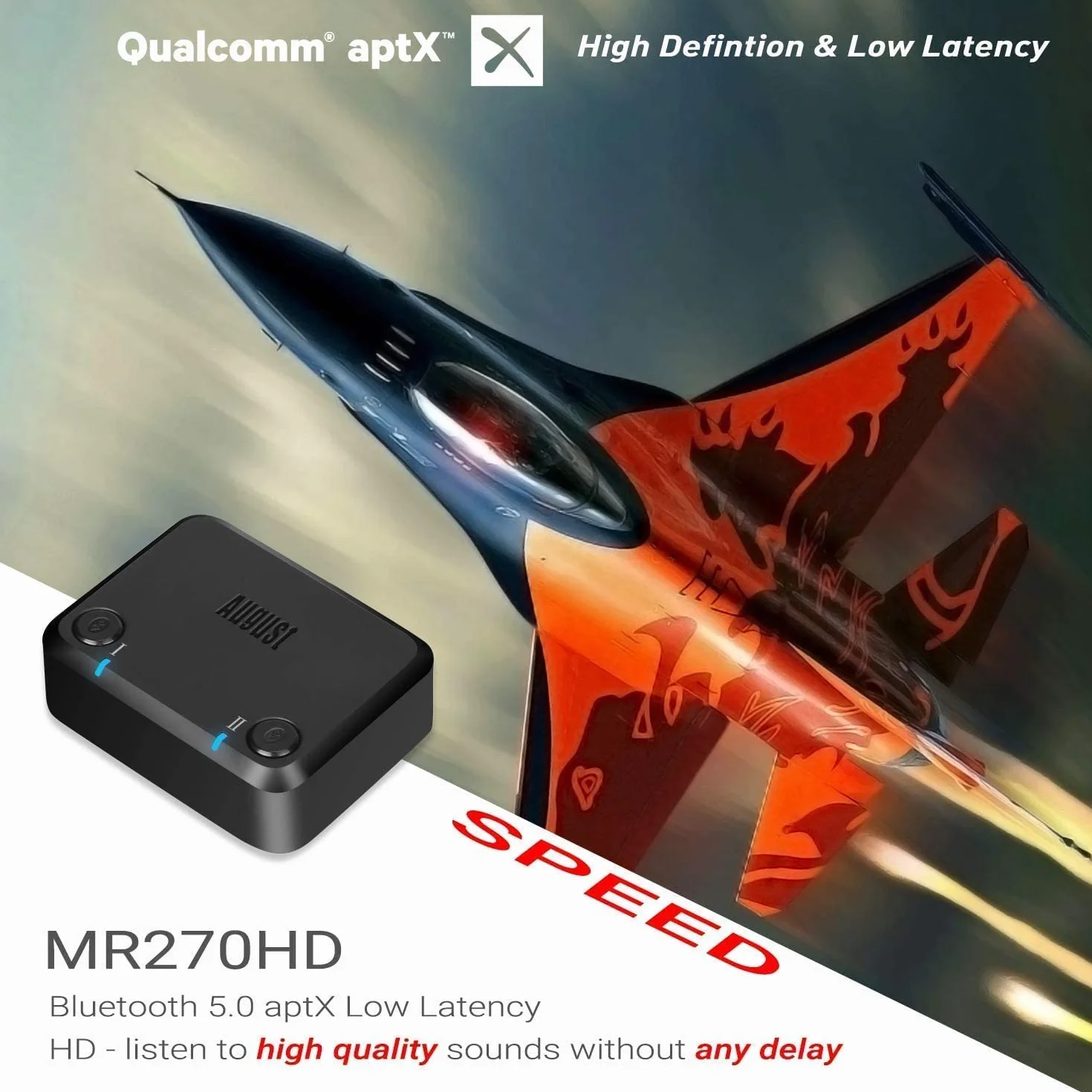 Nadajnik Bluetooth 5.0 do telewizora, August MR270-HD, bezprzewodowy adapter audio z aptX HD, niskie opóźnienie i wielopunktowe połączenie dwóch par słuchawek jednocześnie, adapter nadajnika HiFi,