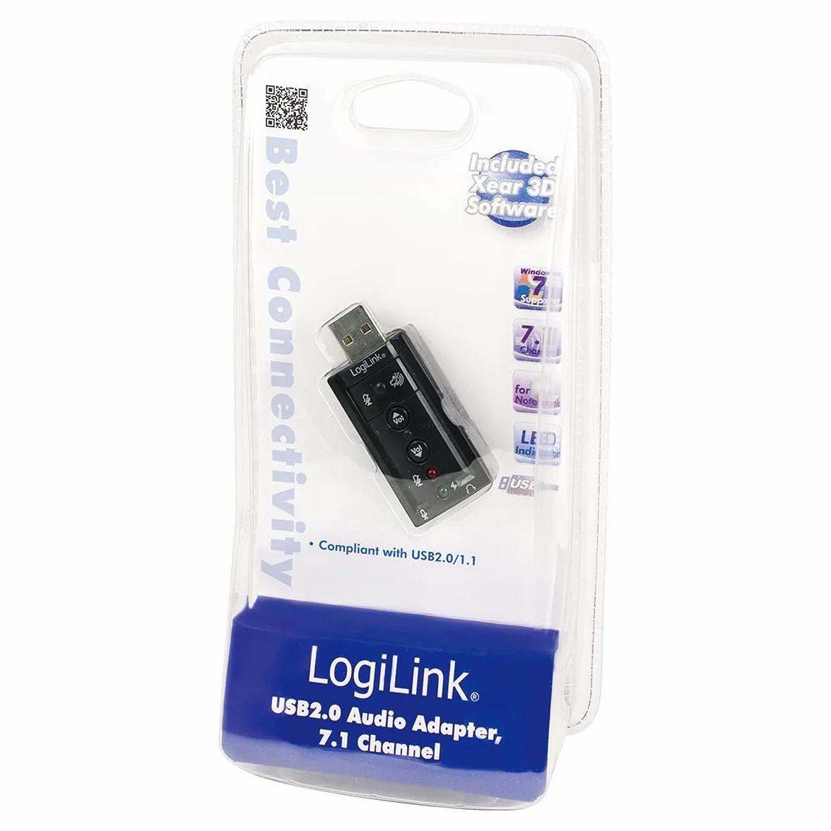 LogiLink UA0078 – karta dźwiękowa USB z wirtualnym efektem dźwiękowym 7.1, głośnik/mikrofon/zestaw słuchawkowy, IP połączenie z komputerem PC