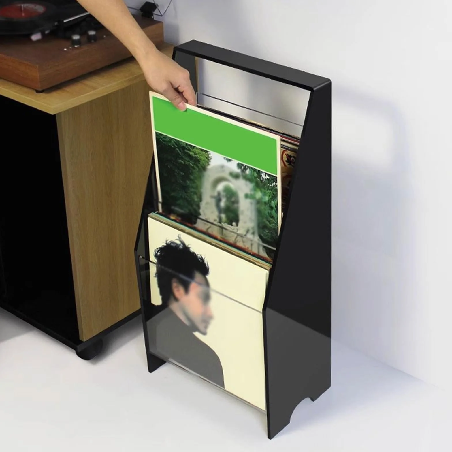 stojak do przechowywania płyt CD Stojak na płyty winylowe z akrylu w stylu schodkowym, stojak ulubione CD, czasopisma i inne