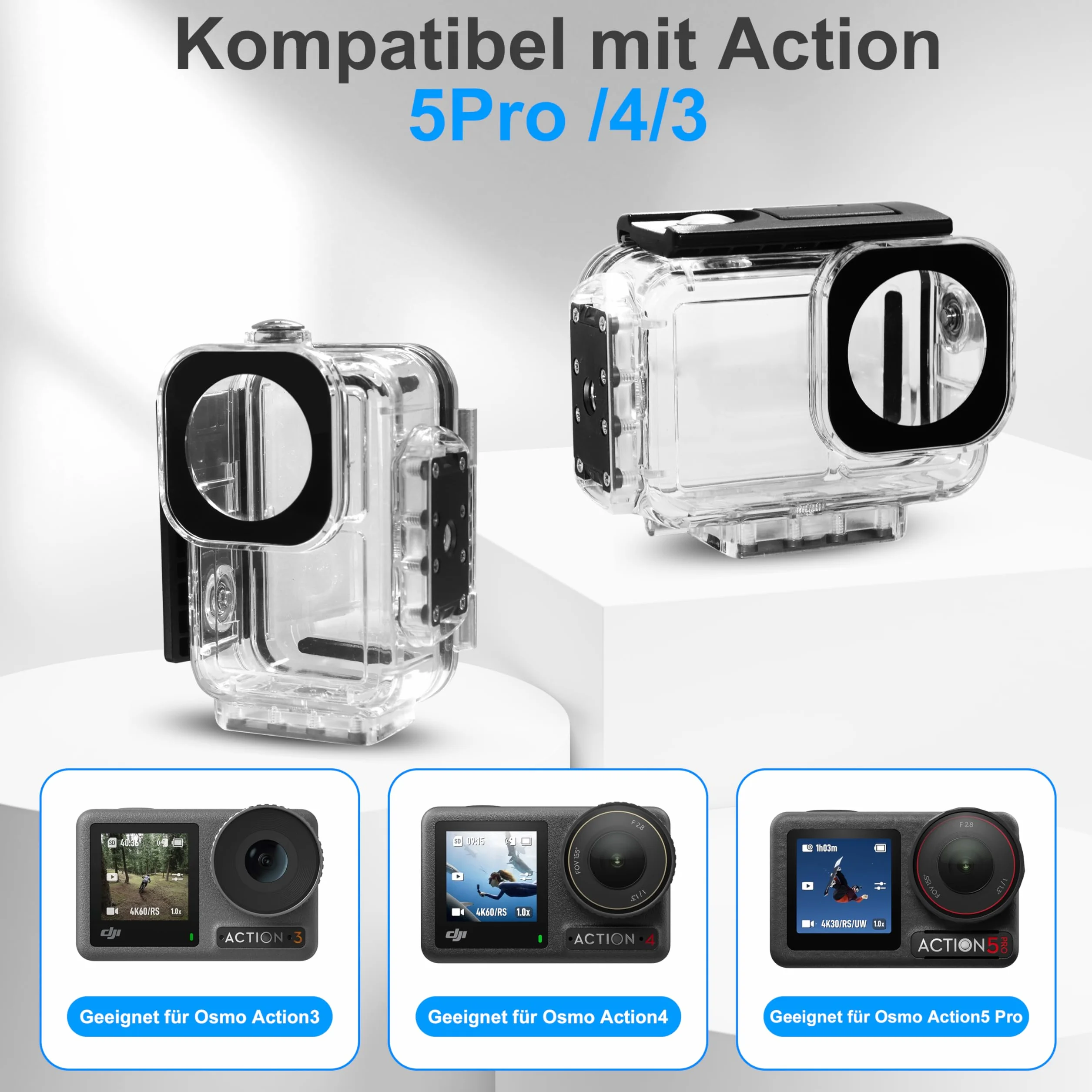 FitStill Wodoszczelna obudowa 196 ft/60 m z magnetycznym interfejsem szybkiego zamykania, kompatybilna z DJI Osmo Action 5 Pro/Action 4