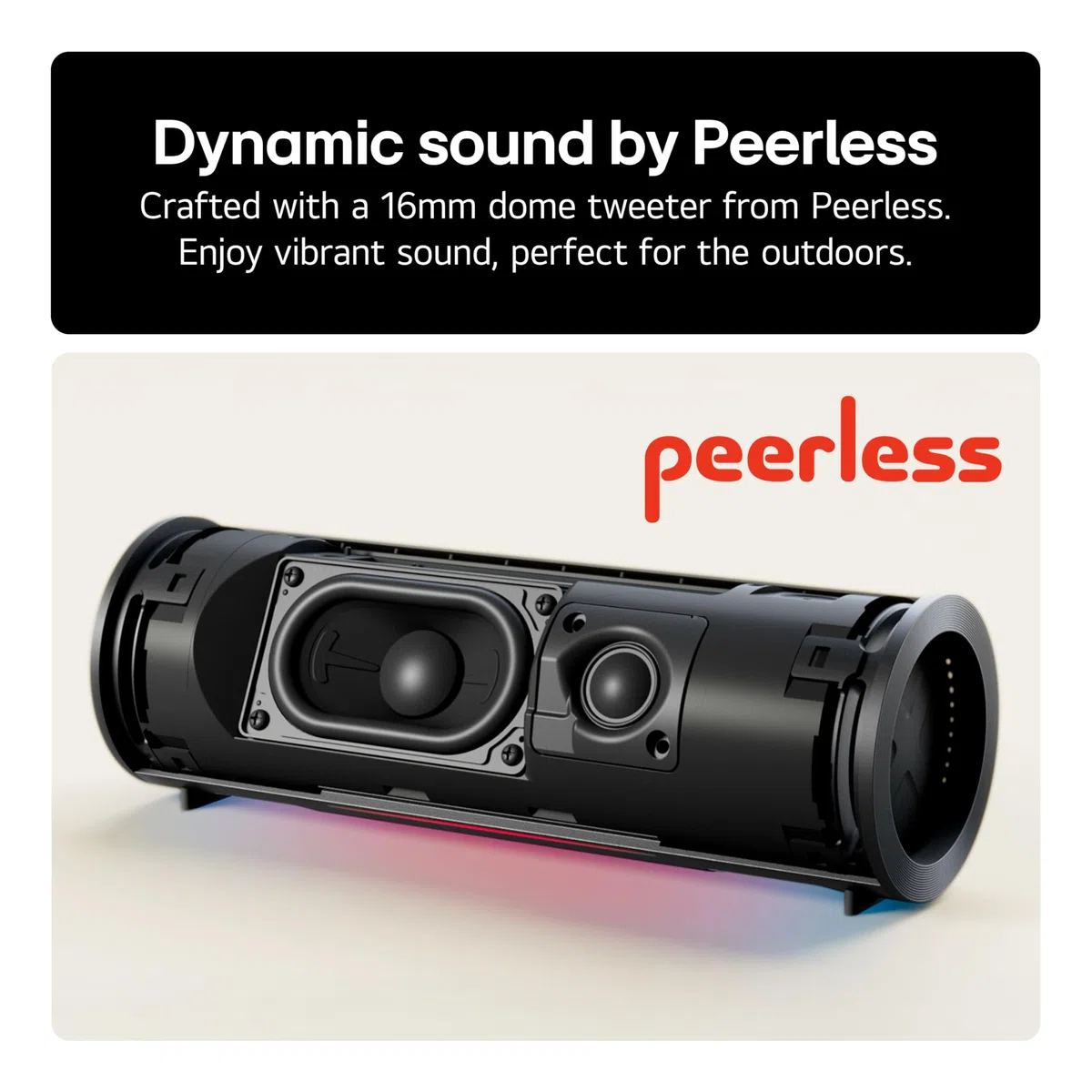 LG xboom Grab by will.i.am, xboom Signature Sound, przenośny głośnik Bluetooth, do 20 godzin odtwarzania, odporność na kurz i wodę IP67, trwałość MIL-STD 810H, regulowany pasek do noszenia