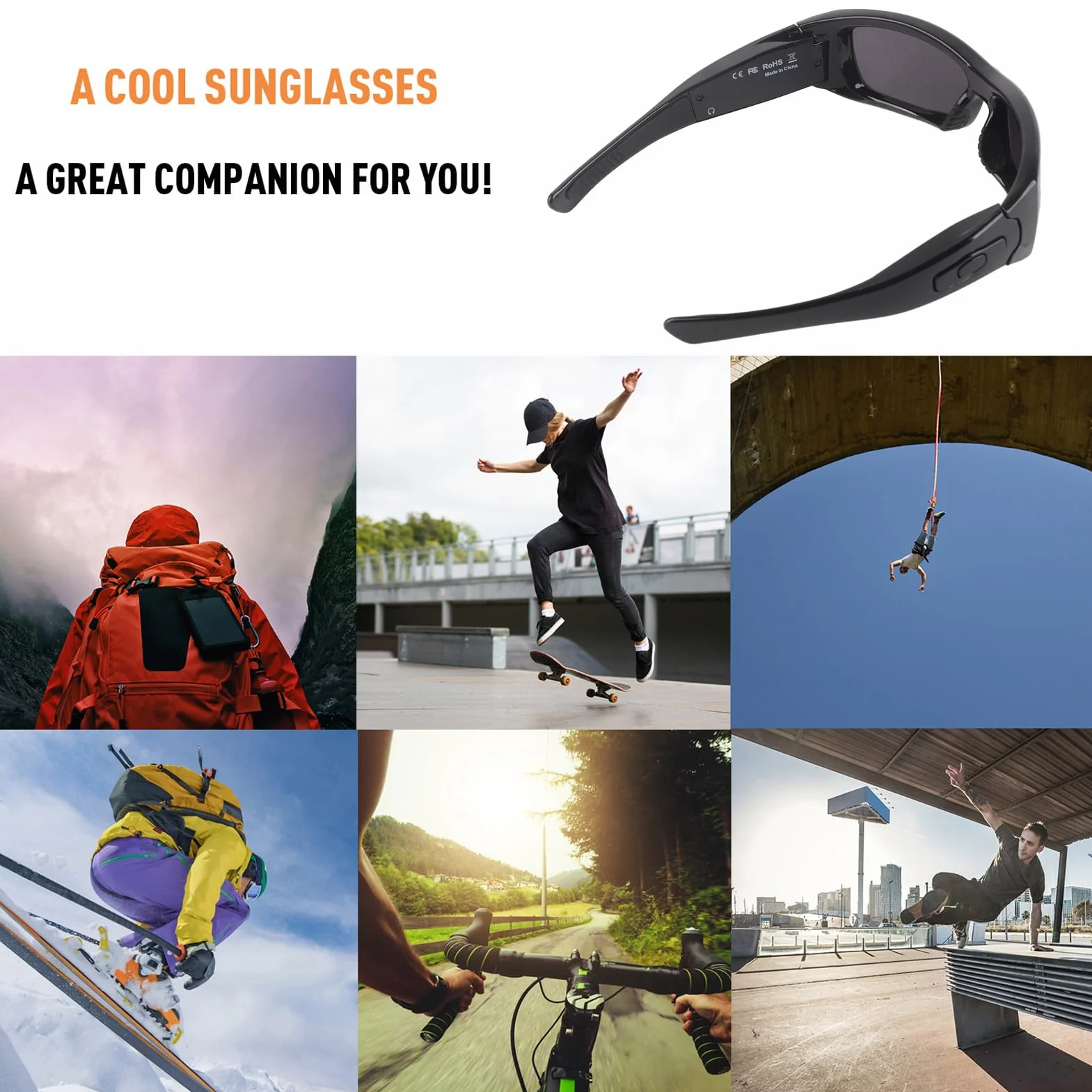 1080p Smart Blueteeth HD Camera HD Soczewki polaryzacyjne Sportowe okulary przeciwsłoneczne, wsparcie połączenia wideo, nadaje się do jazdy na rowerze w pomieszczeniach i podczas jazdy na