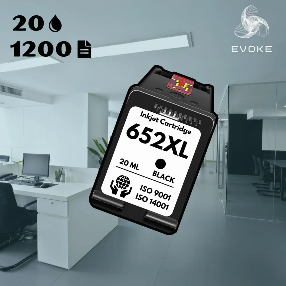 EVOKE 652 XL Zestaw tuszy kompatybilny z HP DeskJet 1115 2315 2135 3635 3785 3790 3835 4530 4535 (Zestaw Czarny + Trójkolorowy) 2280 Stron 38 ml