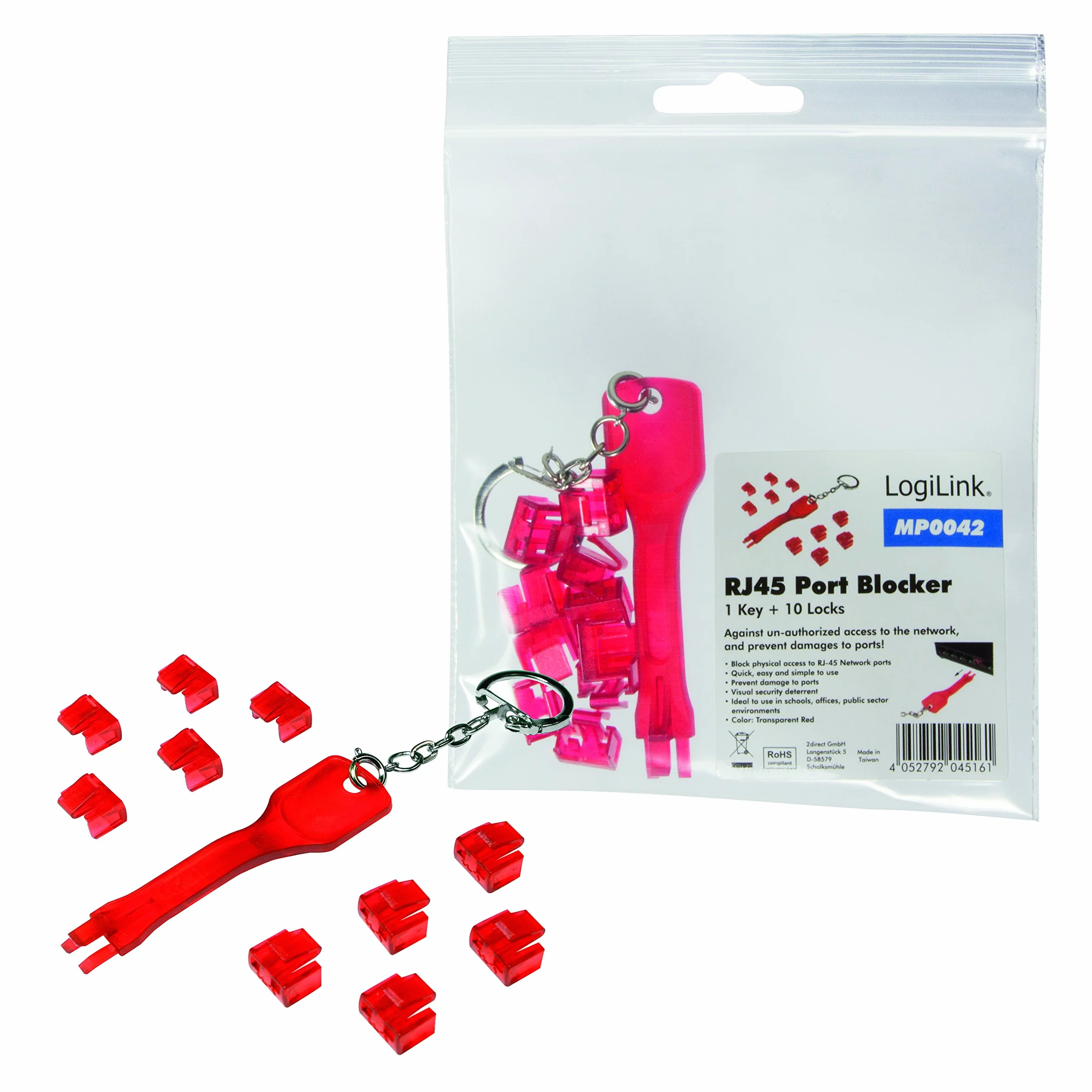 LogiLink MP0042 port RJ45 1x i 10x zestaw zamków czerwony