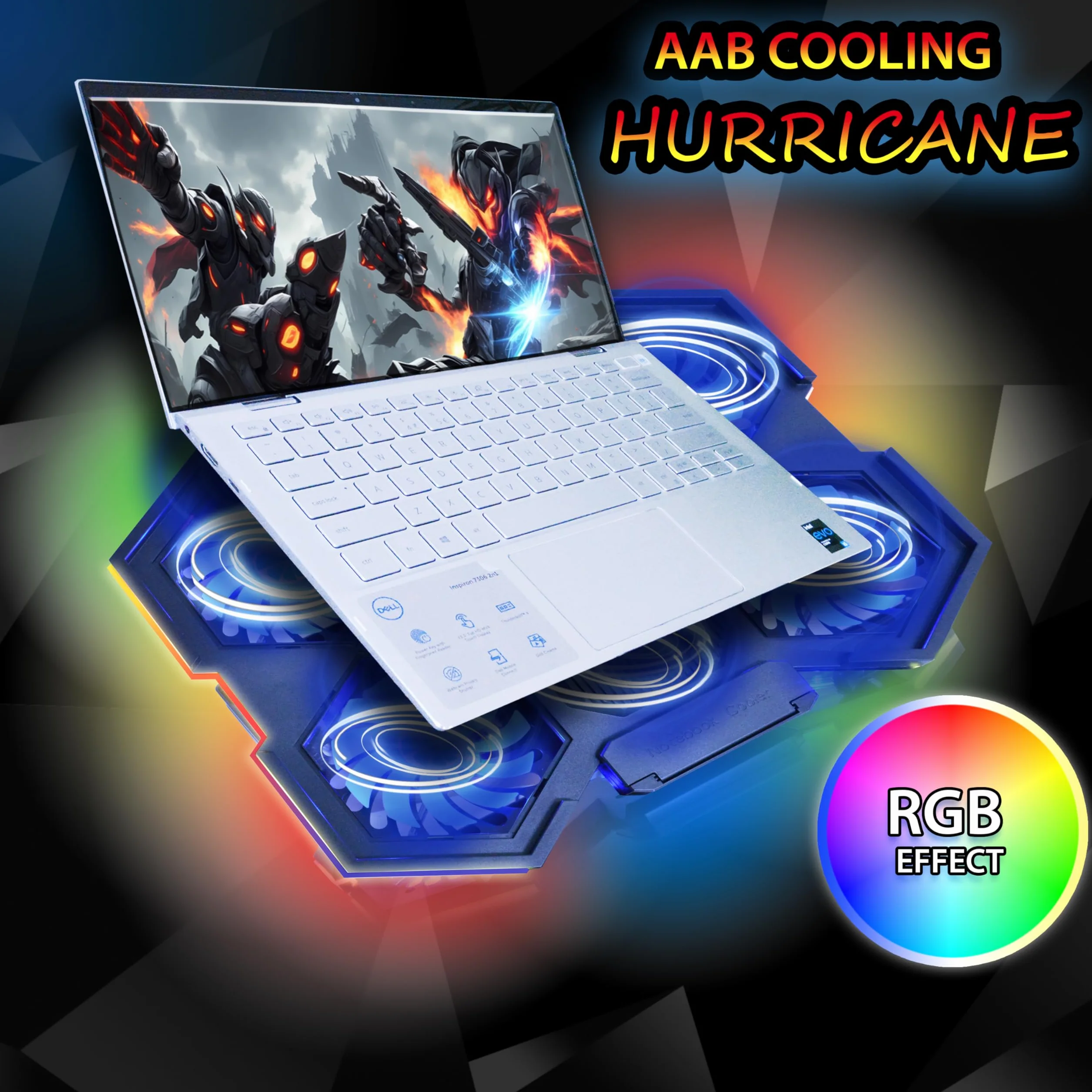 AABCOOLING Hurricane Podstawka chłodząca z 6 wentylatorami, solidna, chłodzenie notebooka, wydajność i niski poziom hałasu, podstawa do laptopa 15,6~17", 7-stopniowy kąt nachylenia, podświetlenie RGB