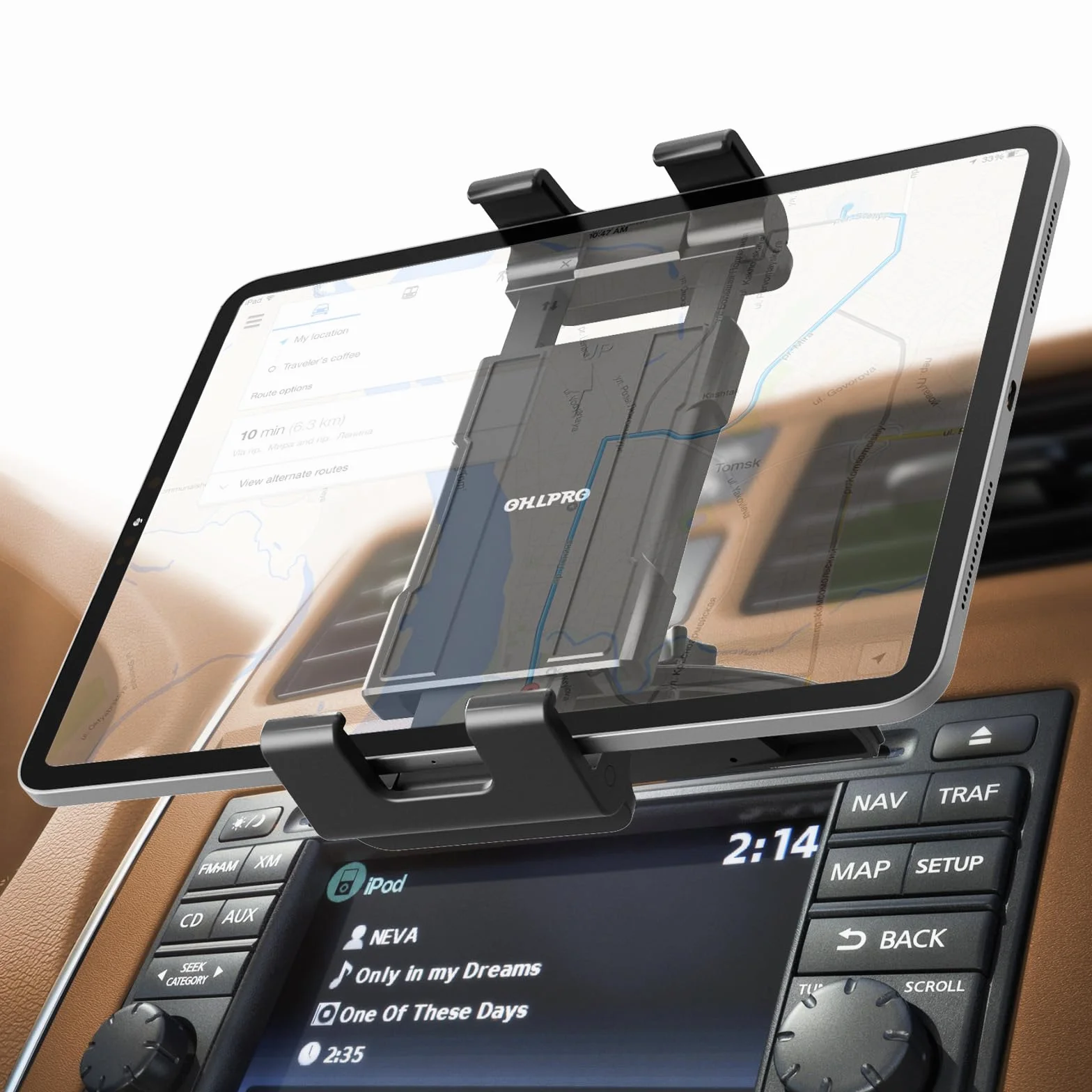 OHLPRO Samochodowy uchwyt na tablet CD, obracany o 360°, uchwyt na iPad i telefon komórkowy do iPad Pro/Air/Mini, Galaxy Tab, Switch, iPhone 5-13