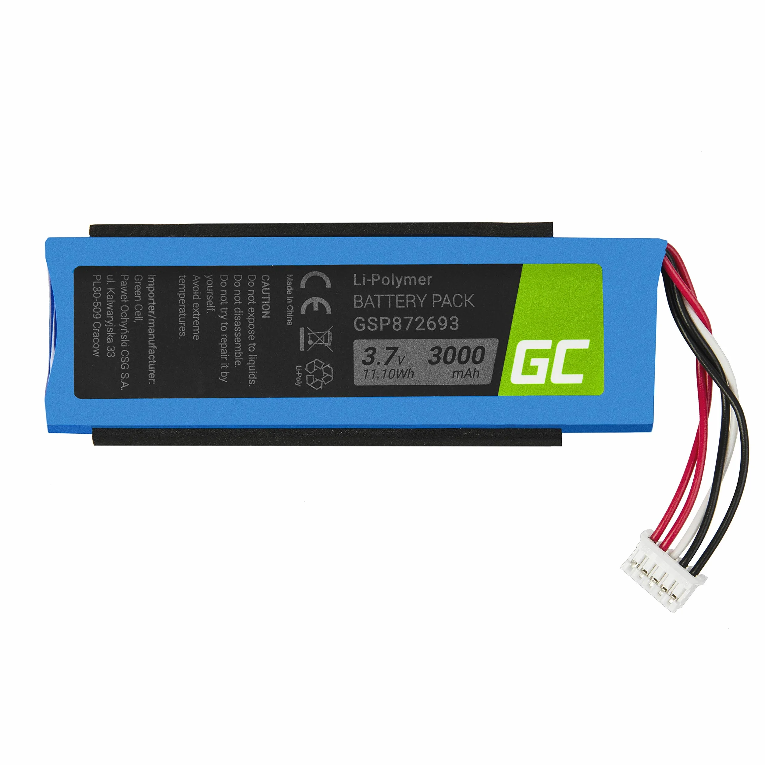 Green Cell GSP872693 P763098 03 akumulator, bateria do głośnika Bluetooth JBL Flip III Flip 3 (ogniwa litowo-polimerowe 3000 mAh 3,7 V) nowoczesna elektronika, pełna kompatybilność, bardziej znany