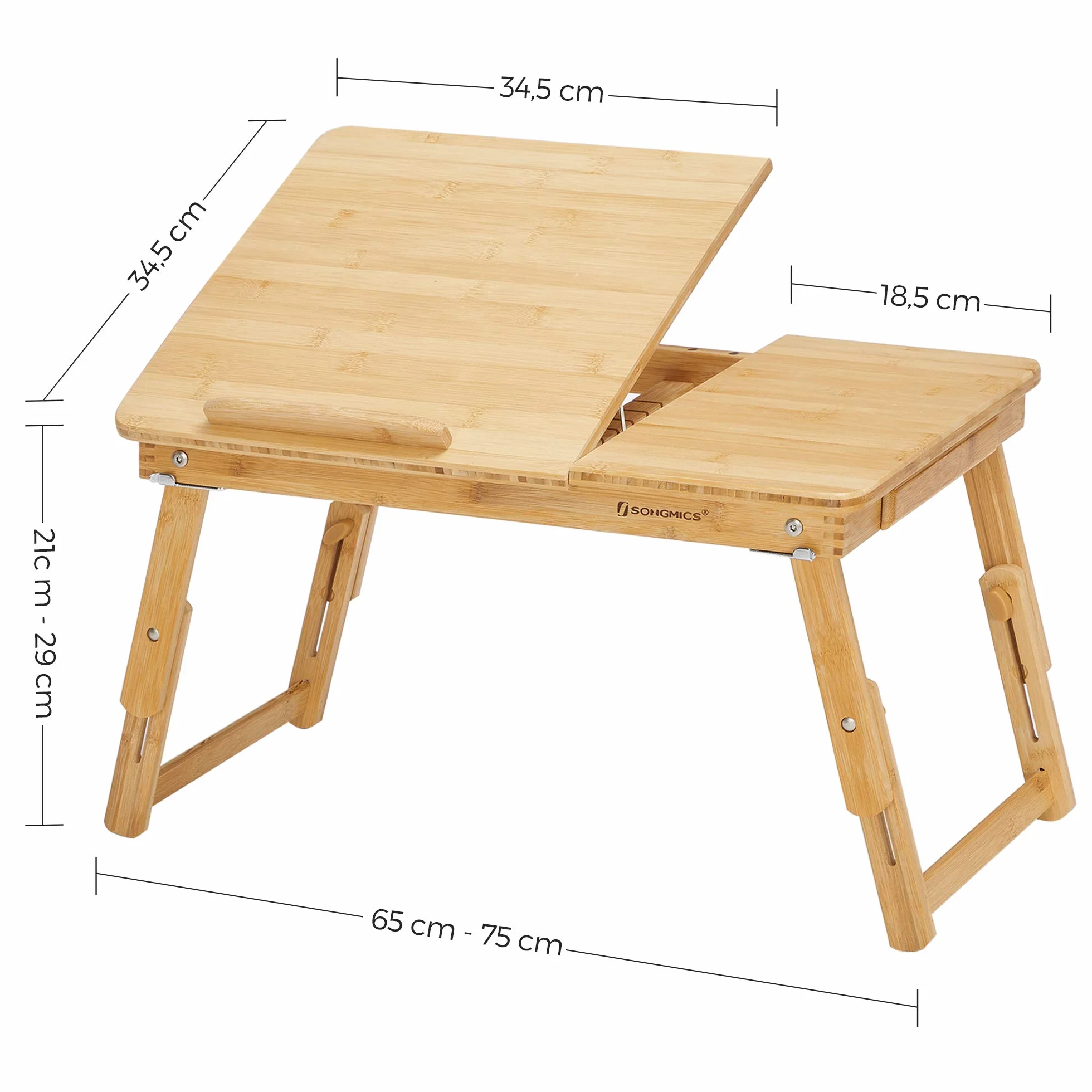 SONGMICS LLD01N stolik pod laptopa z regulacją wysokości, składany bambusowy 55x(21-29)x35 cm