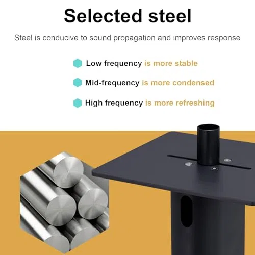 Uniwersalne metalowe stojaki na głośniki – solidne uchwyty podłogowe do dźwięku przestrzennego i głośniki półkowe, idealne do kina domowego, wypełniona piaskiem, czarne wykończenie