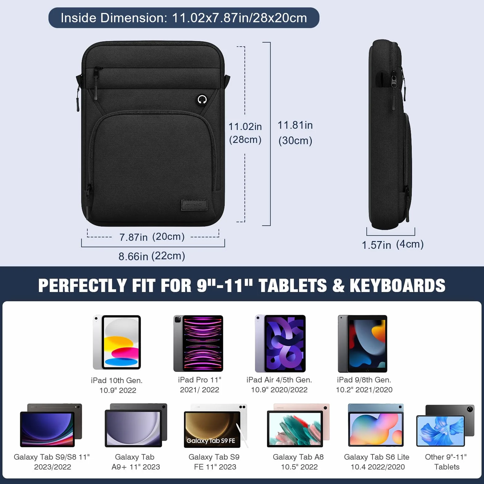 MoKo Etui na tablet kompatybilne z iPad Air 5 10,9" 2022, iPad 9/8/7. generacji 10.2, iPad Air 4 10,9, Tab S8 11", etui ochronne z paskiem na ramię, etui do tabletu 9-11"