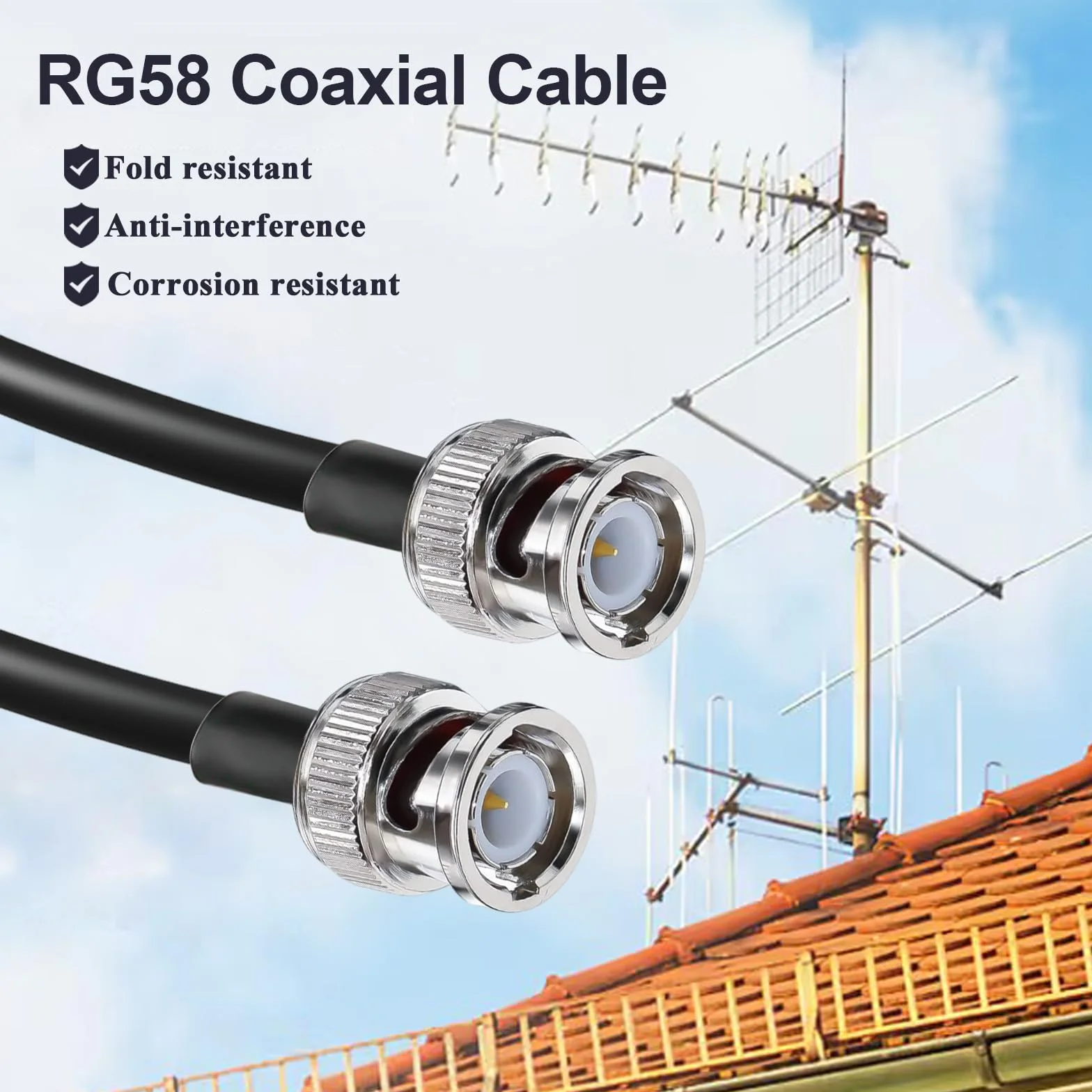 Kabel przedłużający BNC RG58 męski na męski 50 omów 1 m