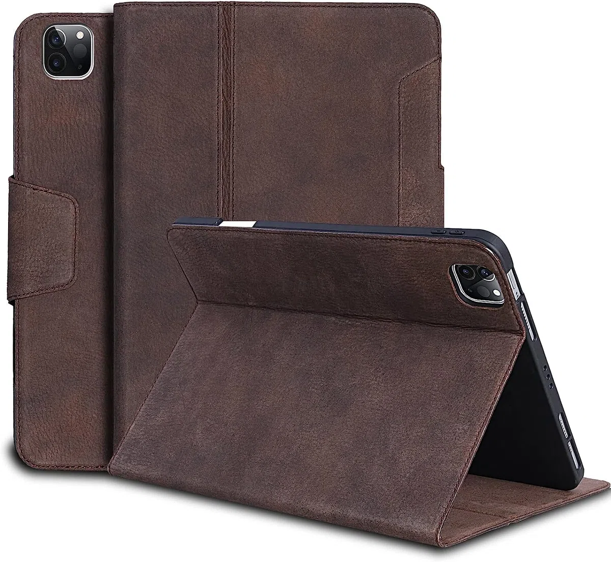 Gexmil Etui dla iPad Pro 12,9 Cala,6./5./4./3. Generacji(2022/2021/2020/2018) Cover,Real Leather z Pencil Uchwyt,z Klamrą,Automatyczne Usypianie/Czuwanie,Regulowany Stojak,Sand Dark Braun