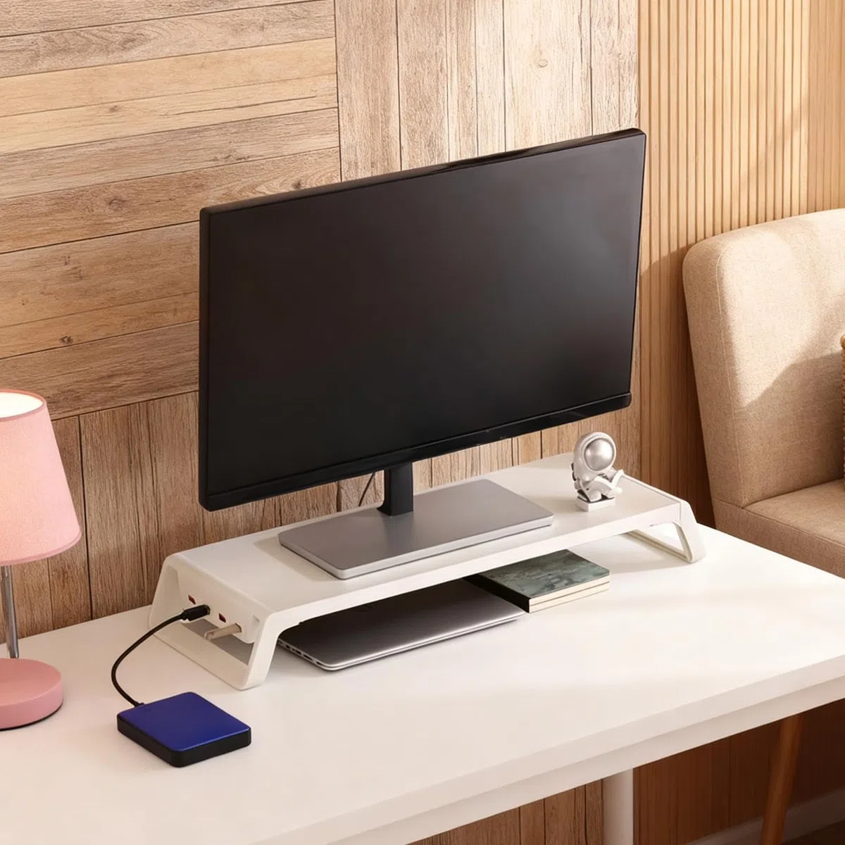Stojąca Podstawka Pod Monitor Organizer na biurko, półka, akcesoria biurowe | Drewniany Organizer Pod Monitor PC do biura, domu, szkoły, mieszkania, akademika, jak również do nauki i