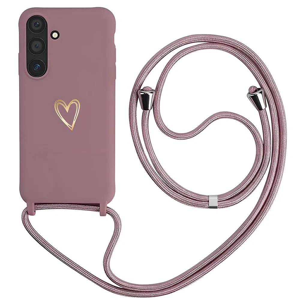 Etui do Samsung Galaxy A55 5G Smycz, MoEvn Sznurowany Pokrowiec Regulowany Miękki TPU Silikonowy Wzór Serca Odporny na zarysowania Odporny na wstrząsy Pokrowiec ochronny do Samsung A55 5G, Różowy